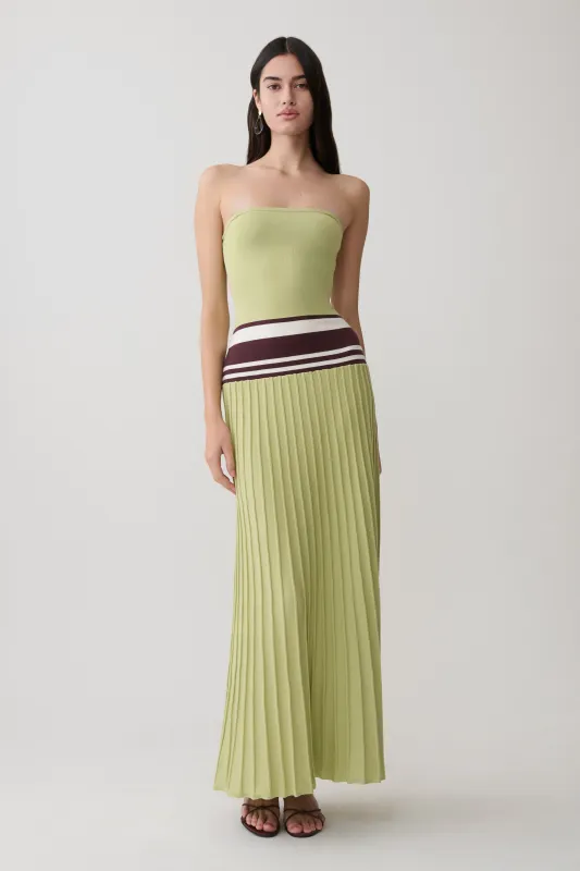 Solaris Strapless Contrast Knit Maxi Dress - Light Olive made by Meshki