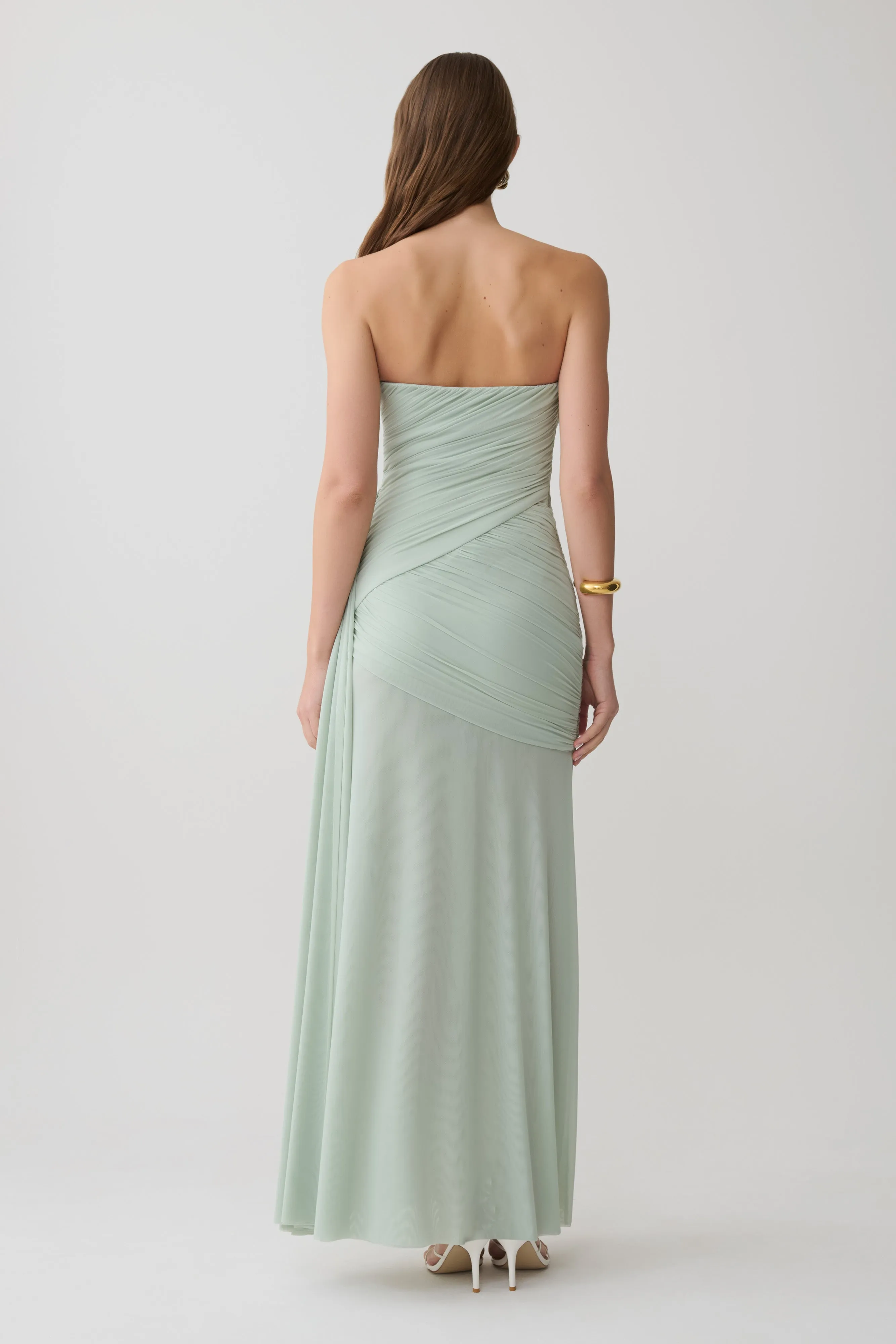 Monet Strapless Ruched Mesh Maxi Dress - Aqua Grey sold by Meshki product image thumbnail 2