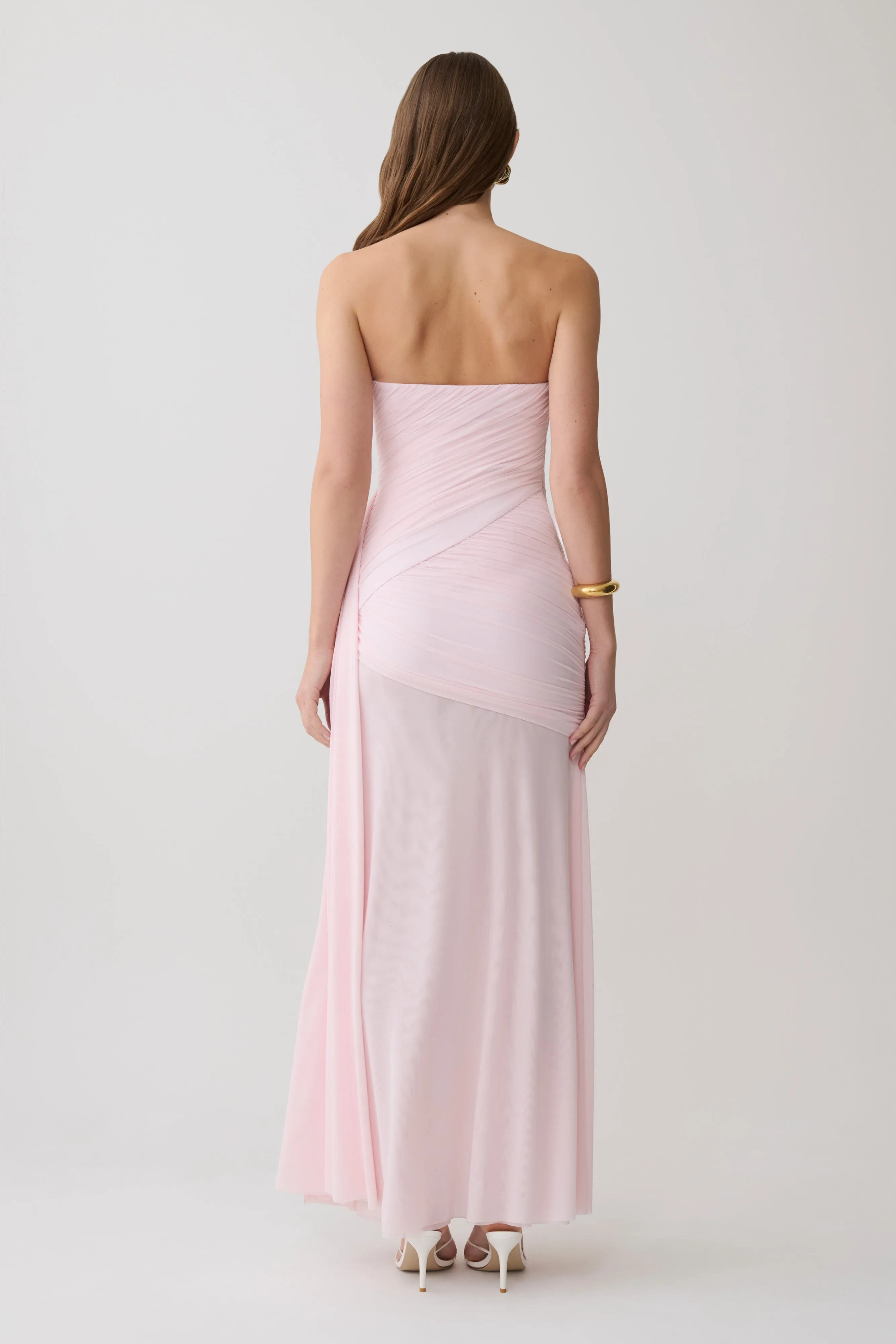 Monet Strapless Ruched Mesh Maxi Dress - Ballet Pink sold by Meshki product image thumbnail 2