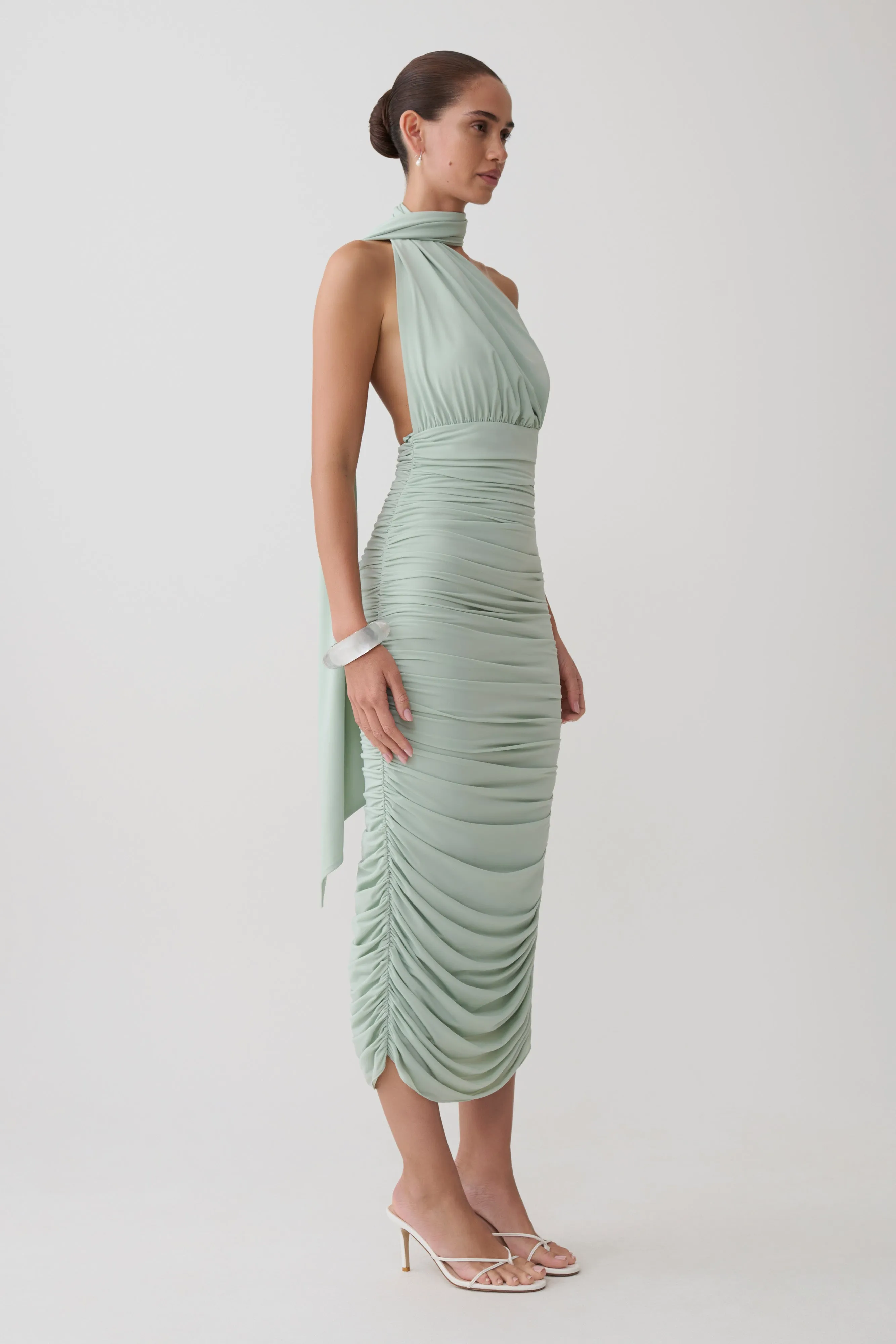 Giannie Draped Midi Dress - Aqua Grey sold by Meshki product image thumbnail 4