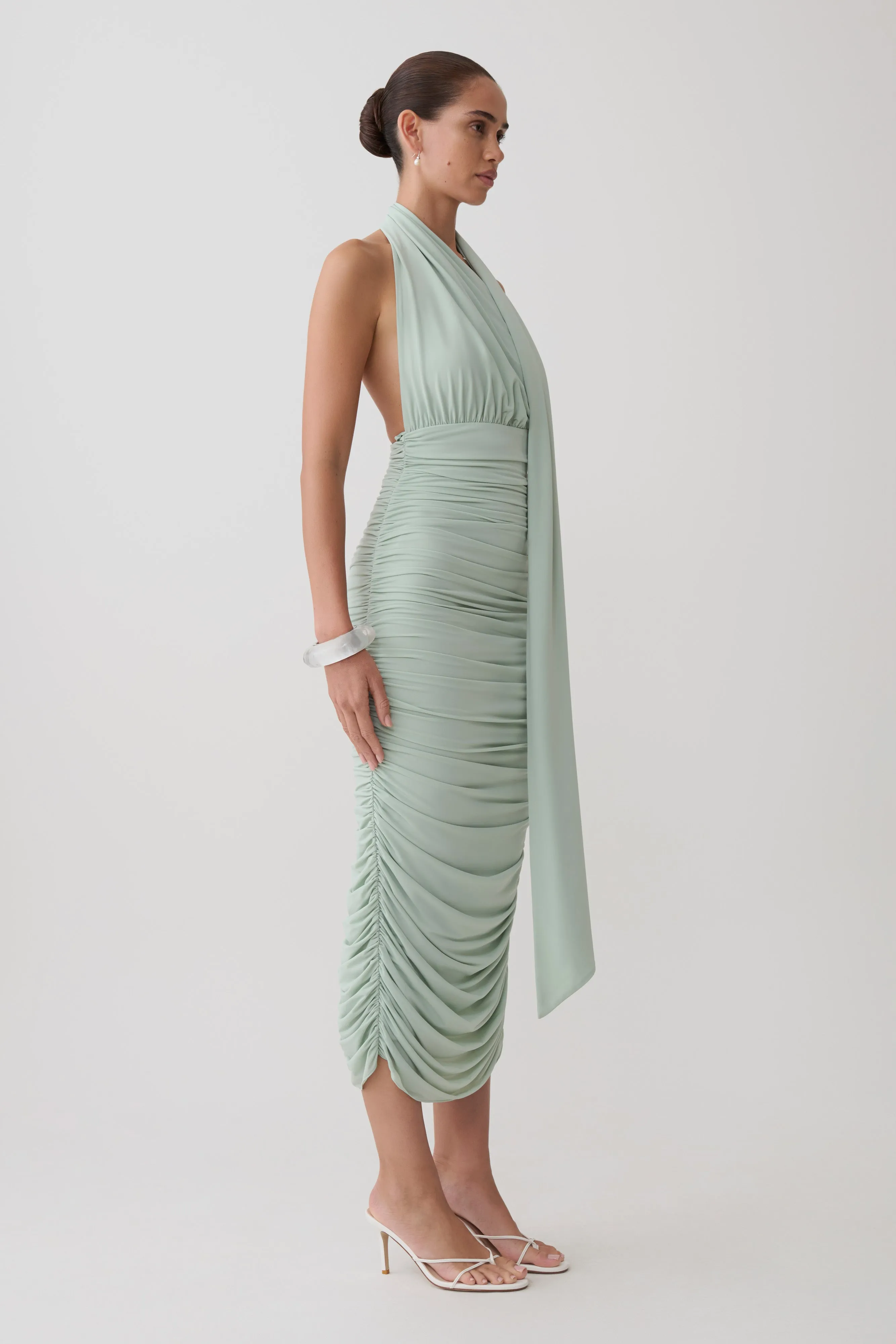 Giannie Draped Midi Dress - Aqua Grey sold by Meshki product image thumbnail 5