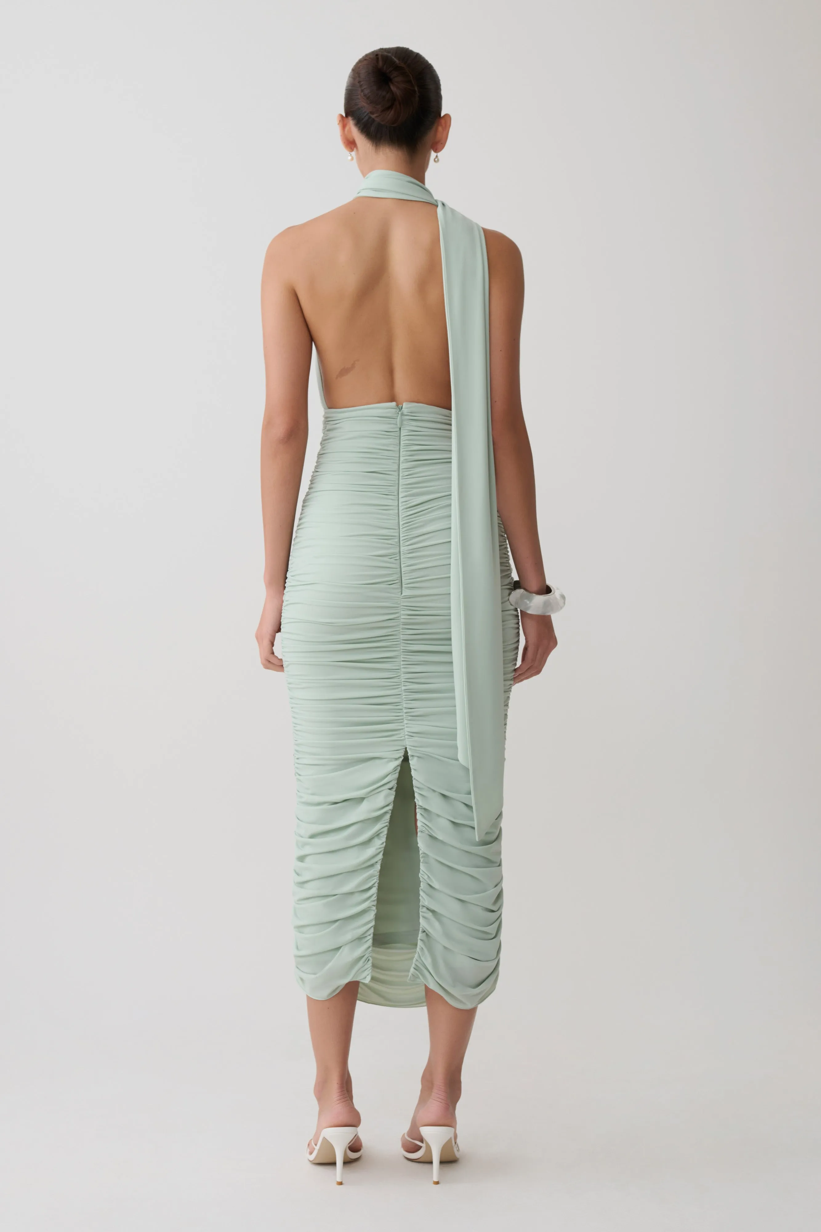 Giannie Draped Midi Dress - Aqua Grey sold by Meshki product image thumbnail 2