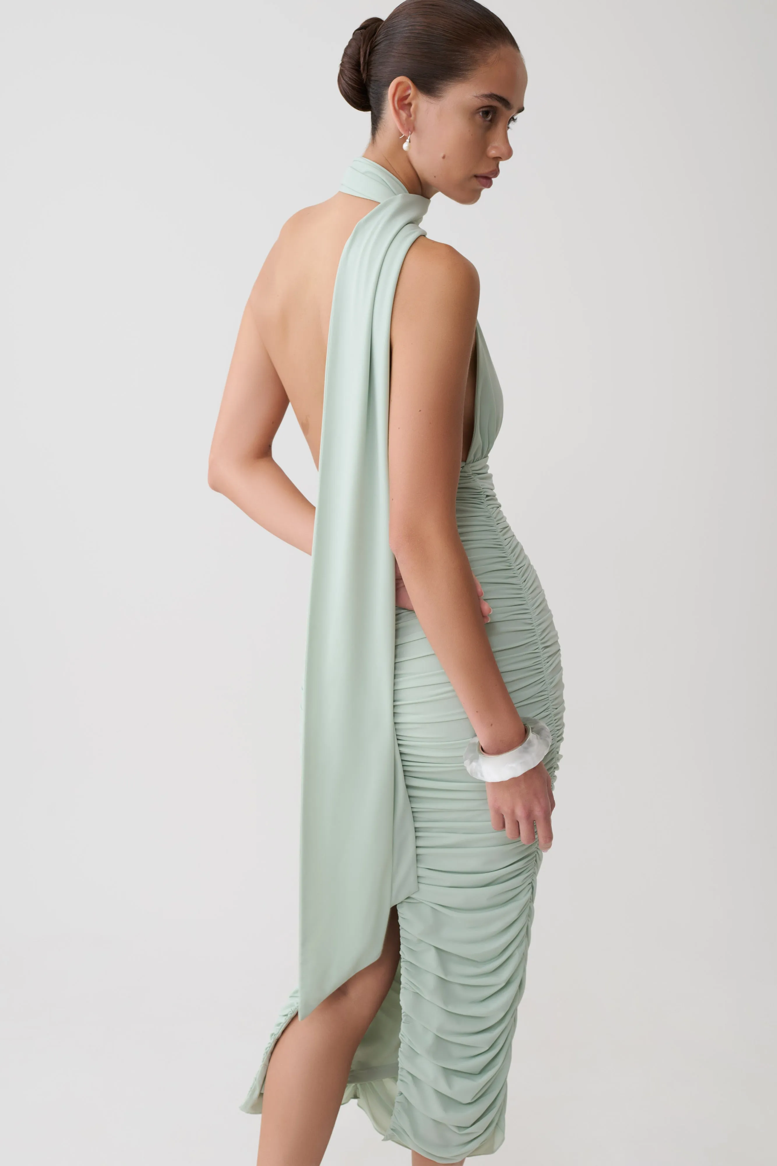 Giannie Draped Midi Dress - Aqua Grey sold by Meshki product image thumbnail 3