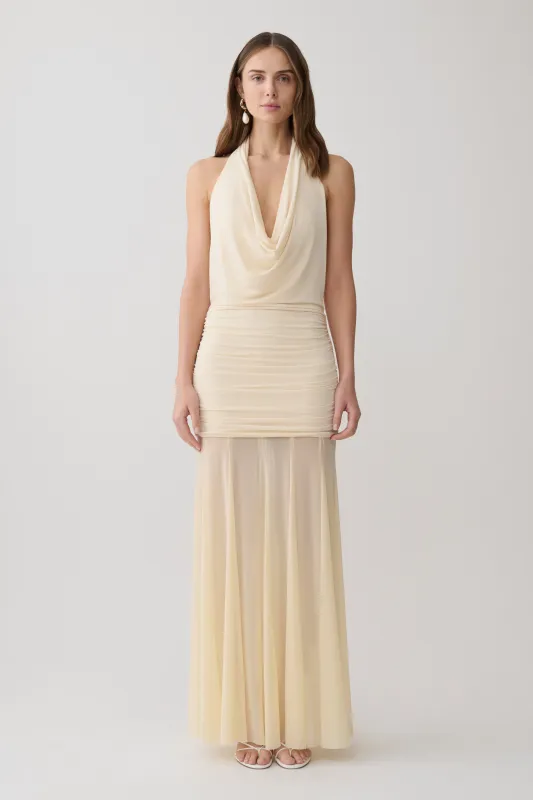 Jorja Draped Halter Slinky Maxi Dress - Ivory made by Meshki