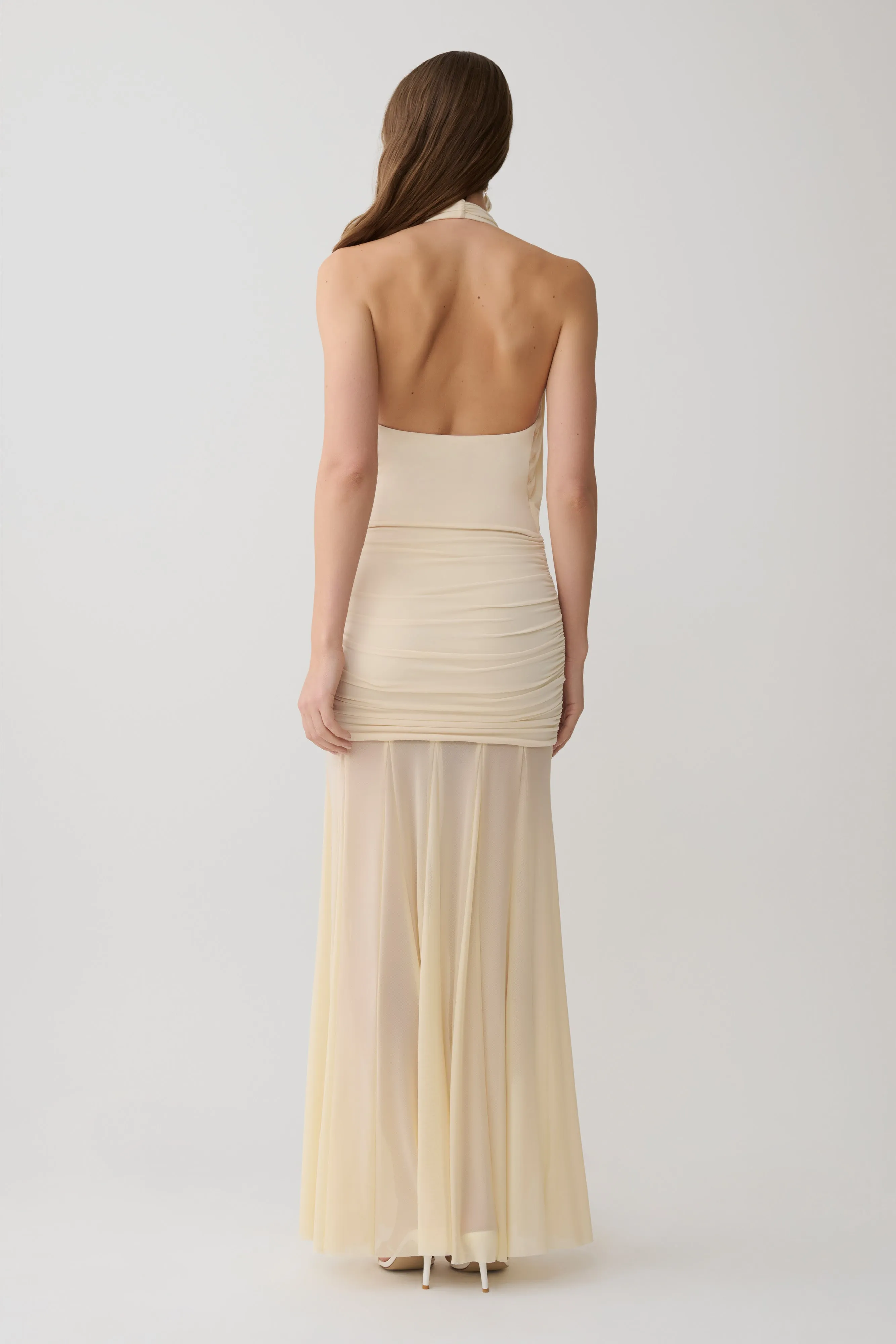 Jorja Draped Halter Slinky Maxi Dress - Ivory sold by Meshki product image thumbnail 2