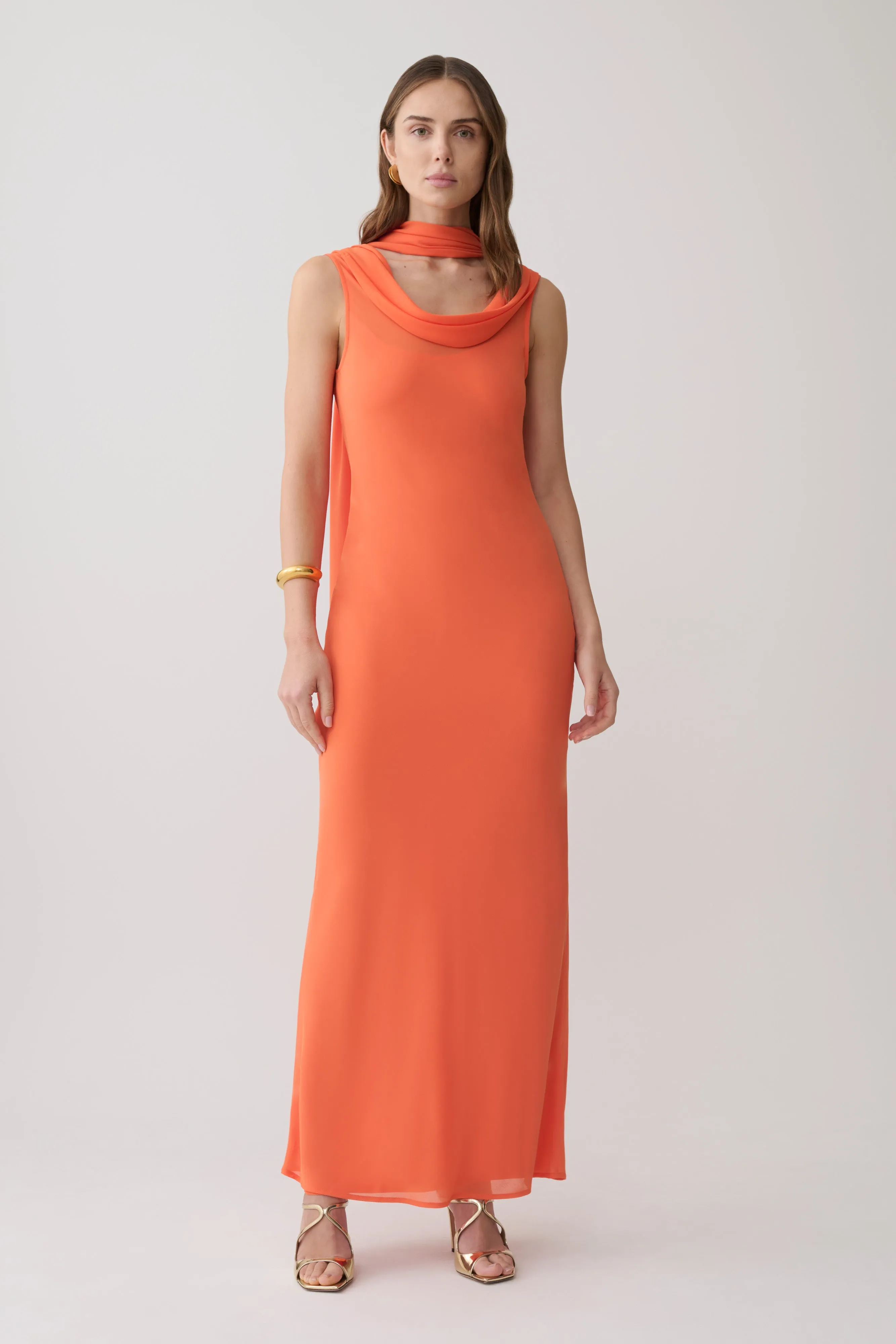 Dakota Chiffon Maxi Dress With Scarf - Orange sold by Meshki product image thumbnail 5