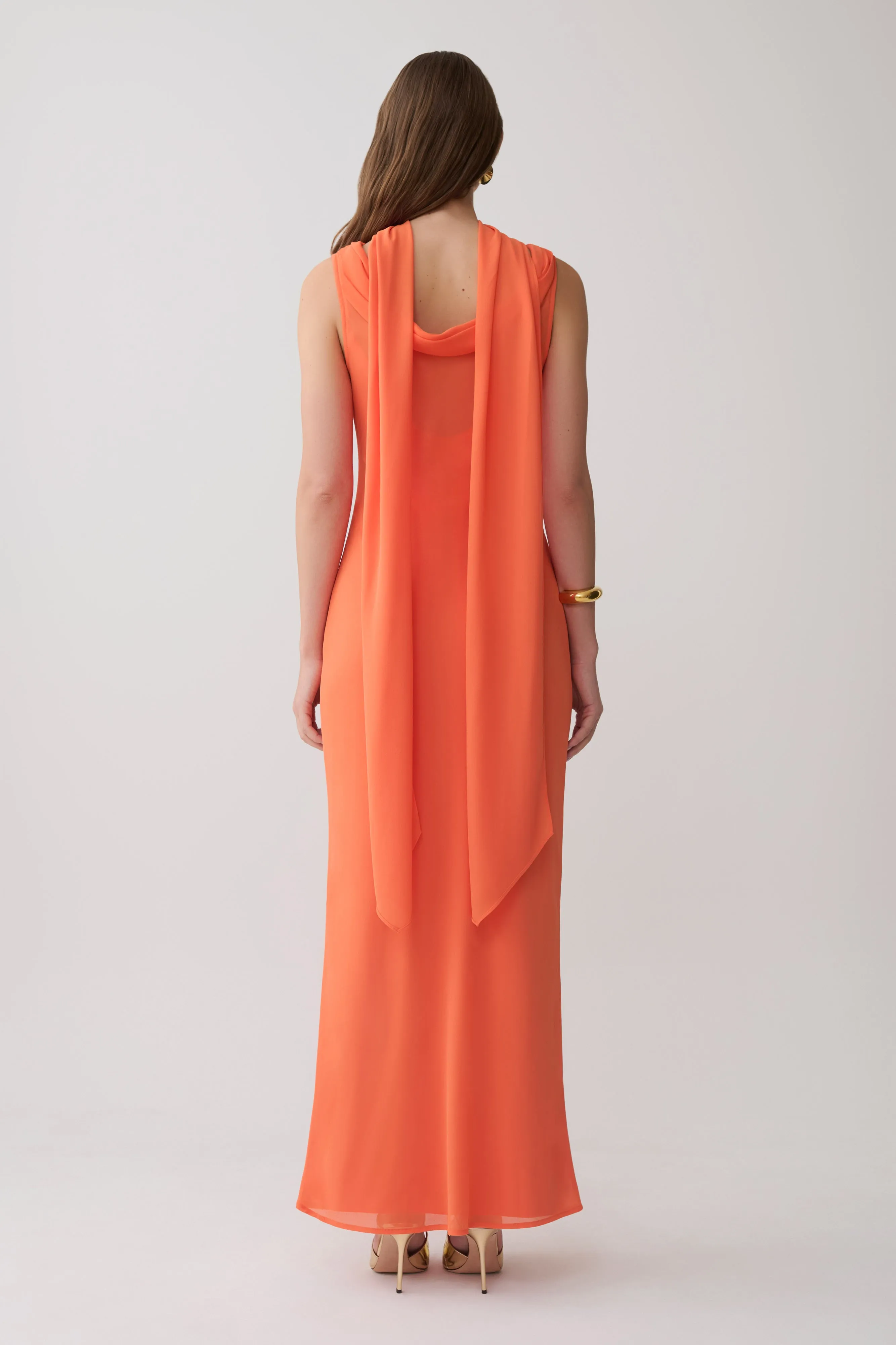 Dakota Chiffon Maxi Dress With Scarf - Orange sold by Meshki product image thumbnail 3