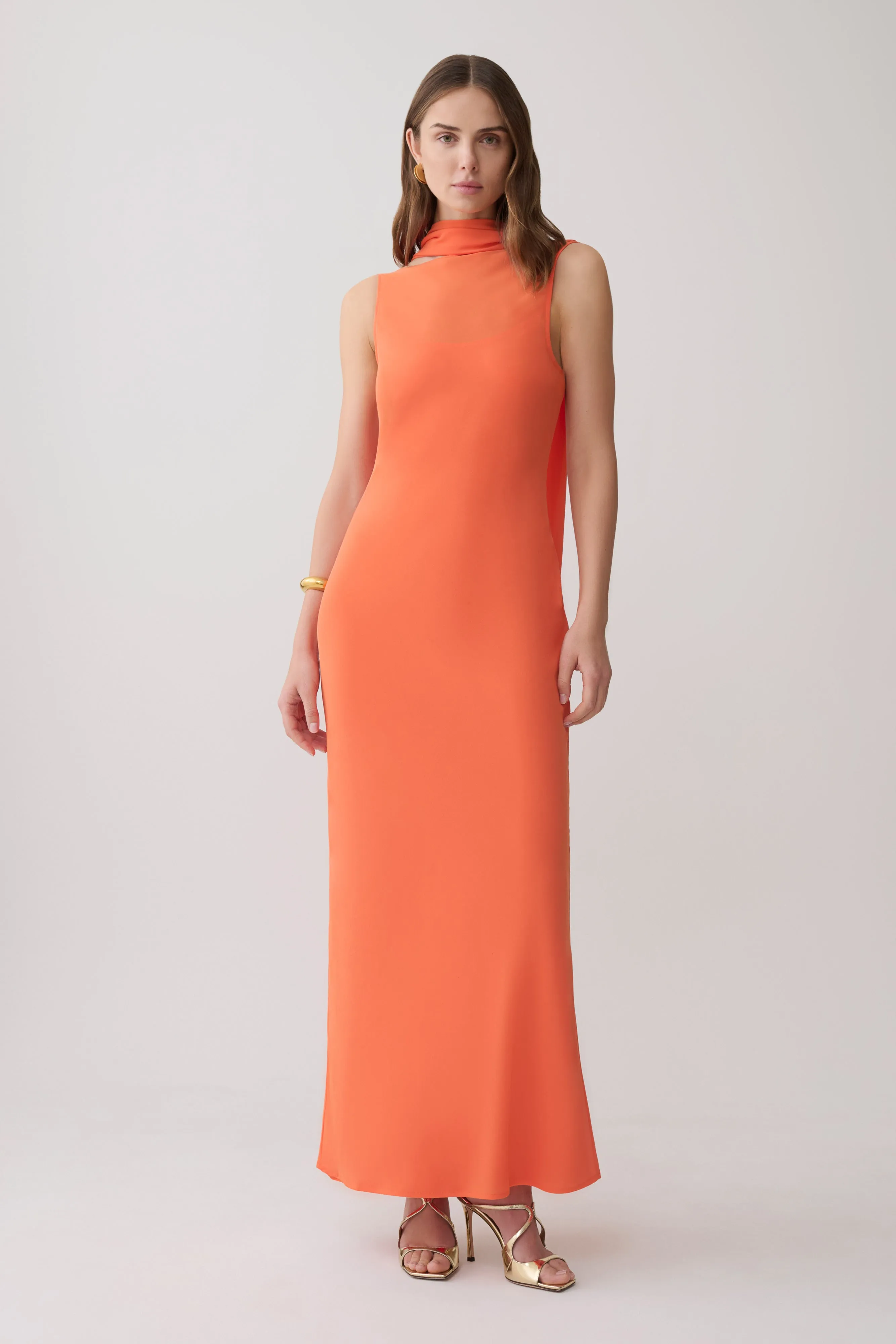 Dakota Chiffon Maxi Dress With Scarf - Orange sold by Meshki product image thumbnail 2