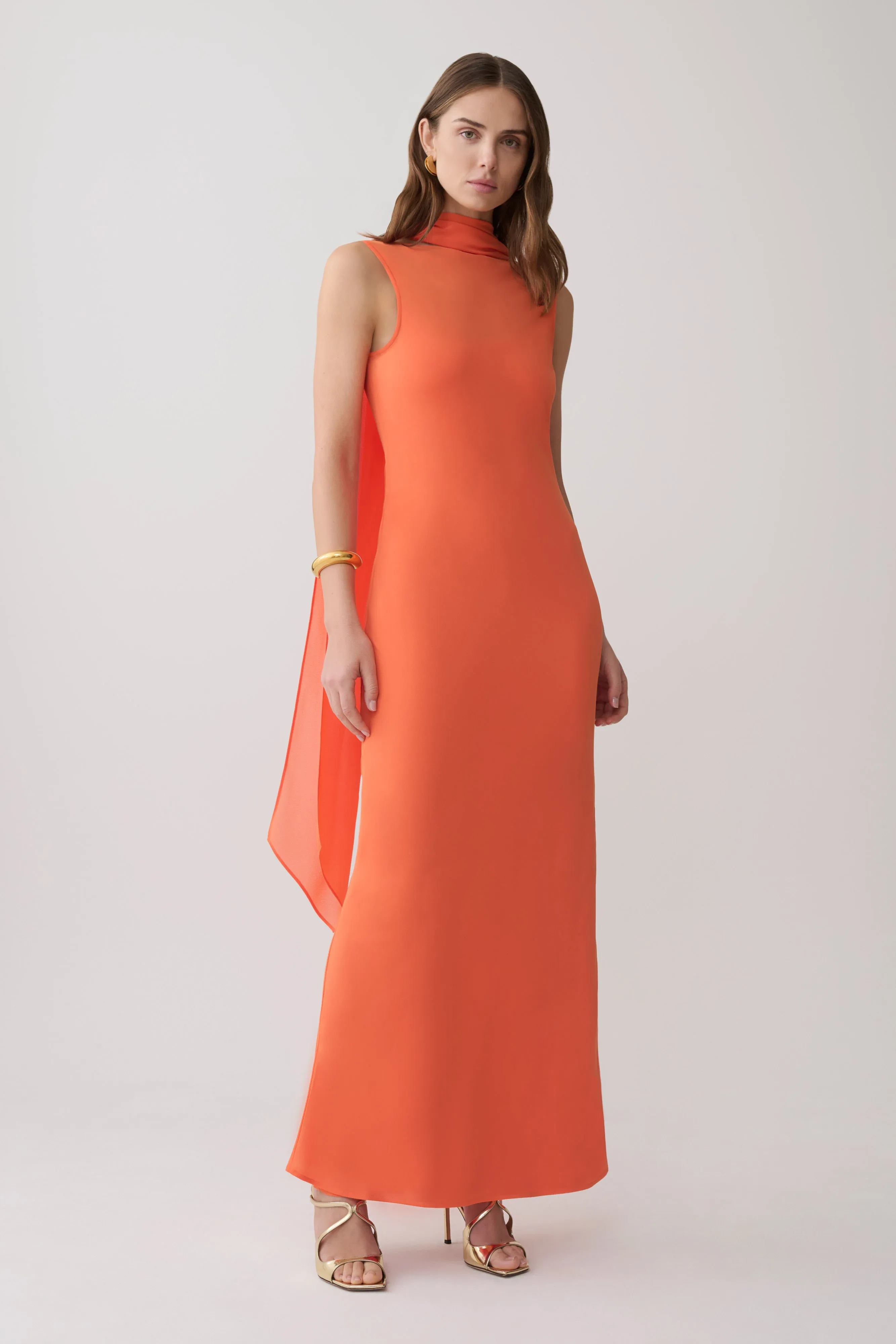 Dakota Chiffon Maxi Dress With Scarf - Orange sold by Meshki product image thumbnail 4
