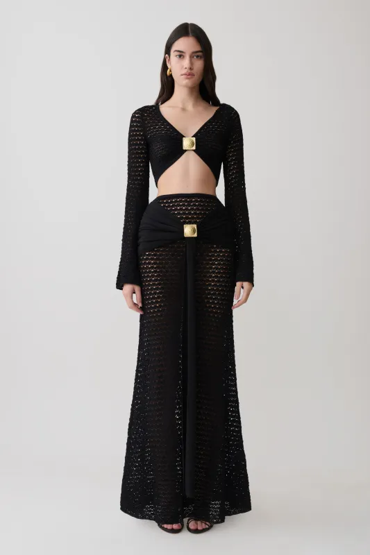 Mania Crochet Maxi Skirt With Hardware - Black made by Meshki