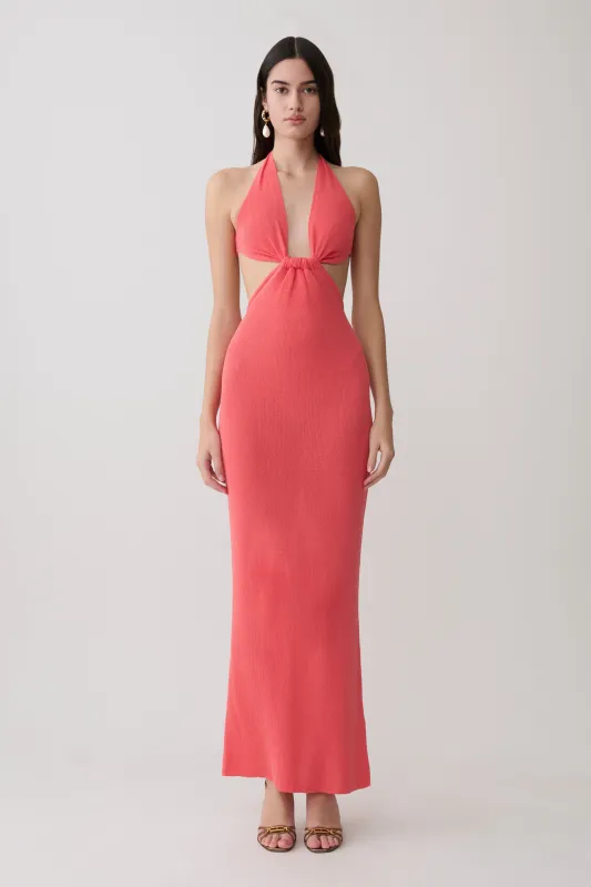 Theresea Halter Knit Maxi Dress - Coral made by Meshki