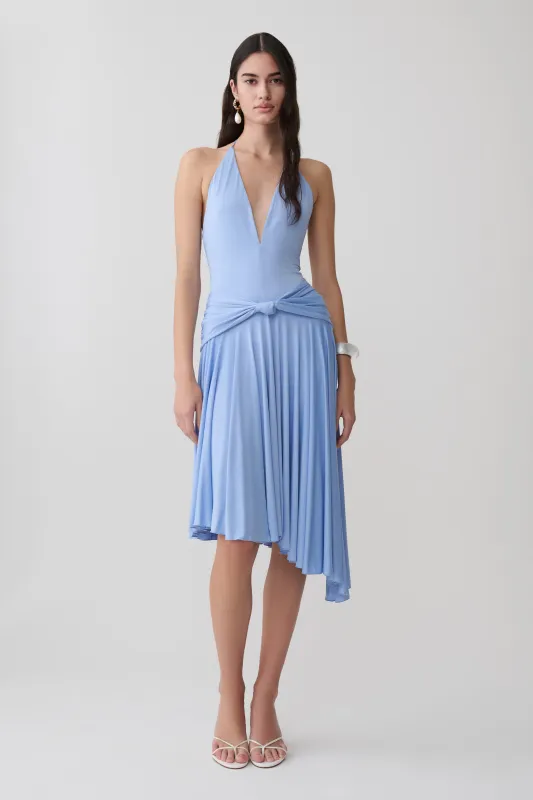 Zelda Asymmetric Slinky Midi Dress - Cornflower Blue made by Meshki