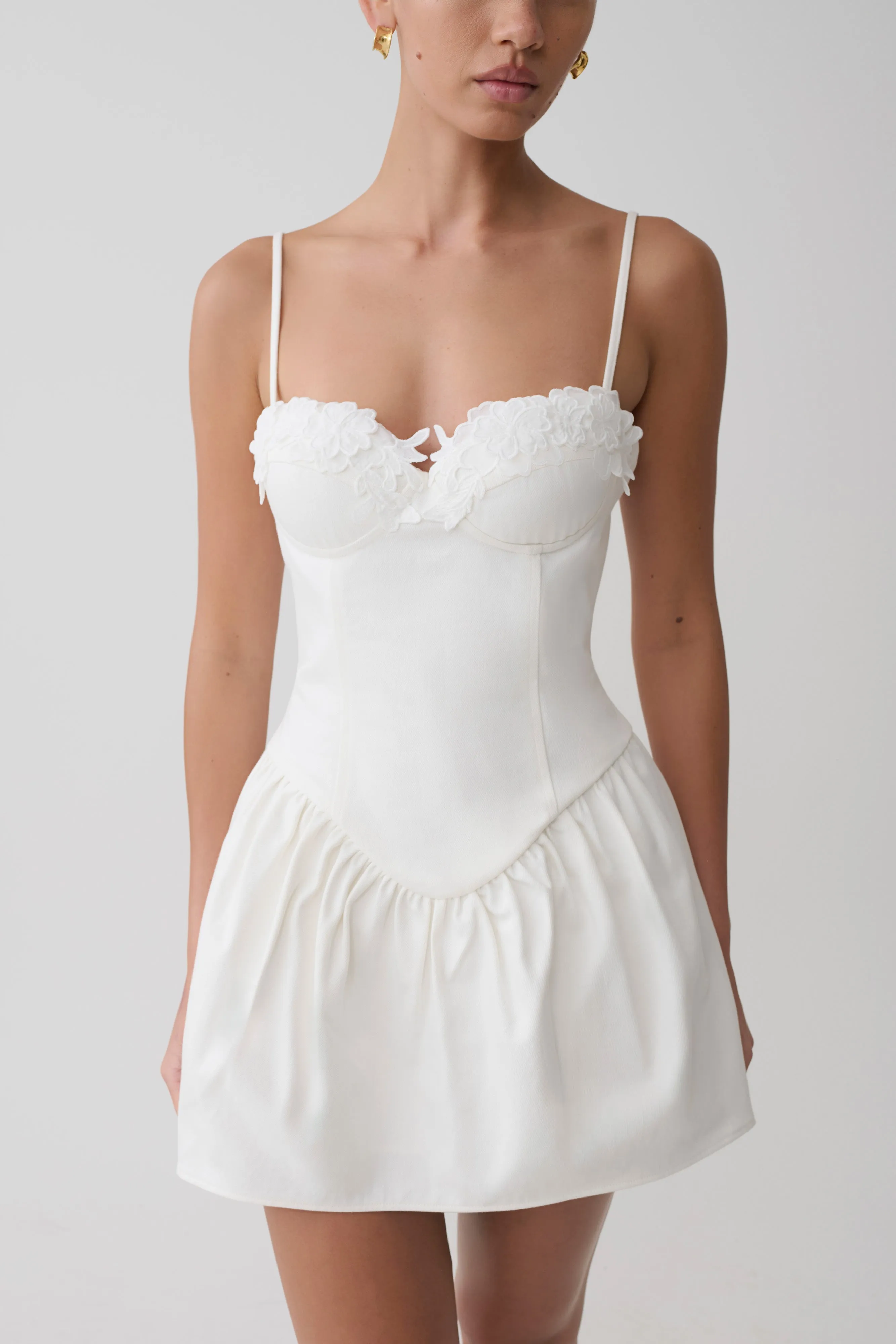 Emary Applique Denim Bustier Mini Dress - White sold by Meshki product image thumbnail 3