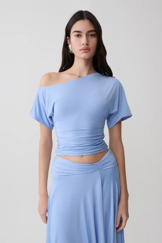 Luu Off Shoulder Slinky Top - Sea Blue made by Meshki