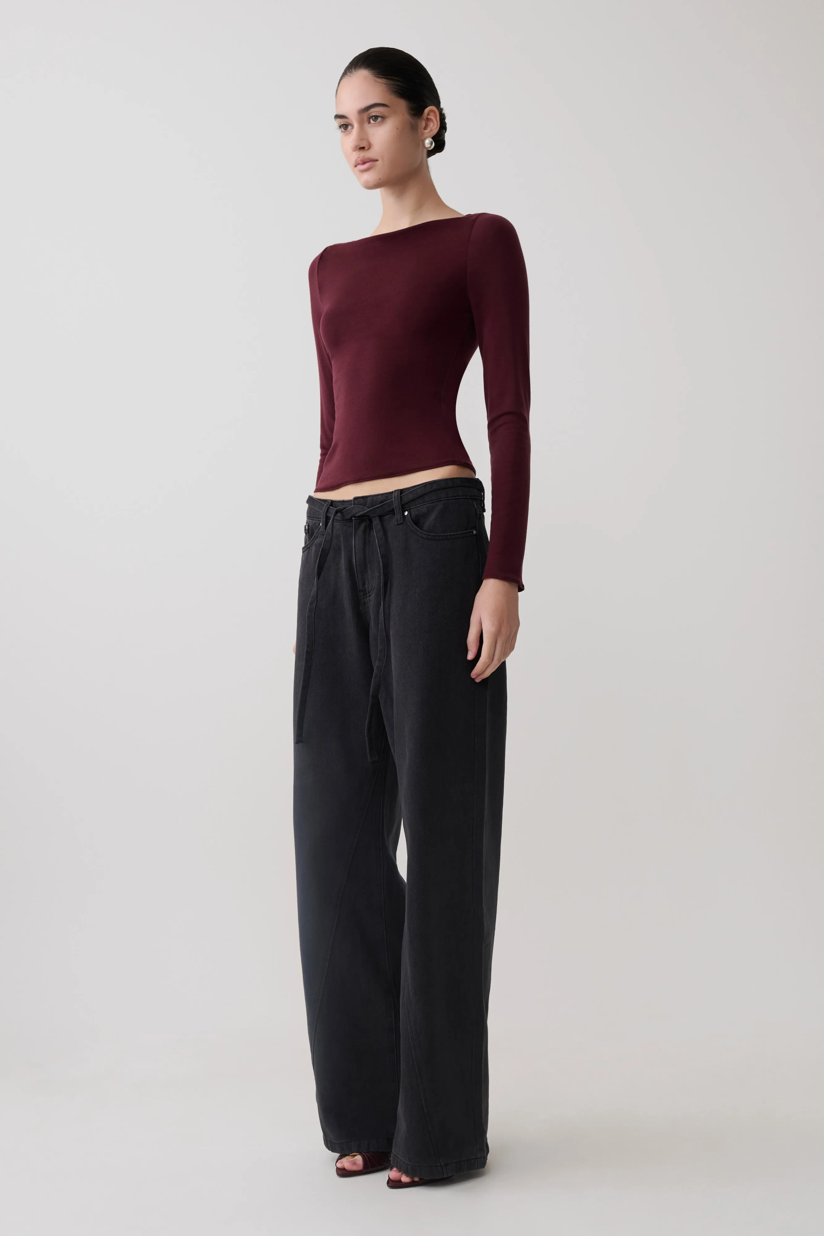 Coraline Long Sleeve Sheer Top - Burgundy sold by Meshki product image thumbnail 5