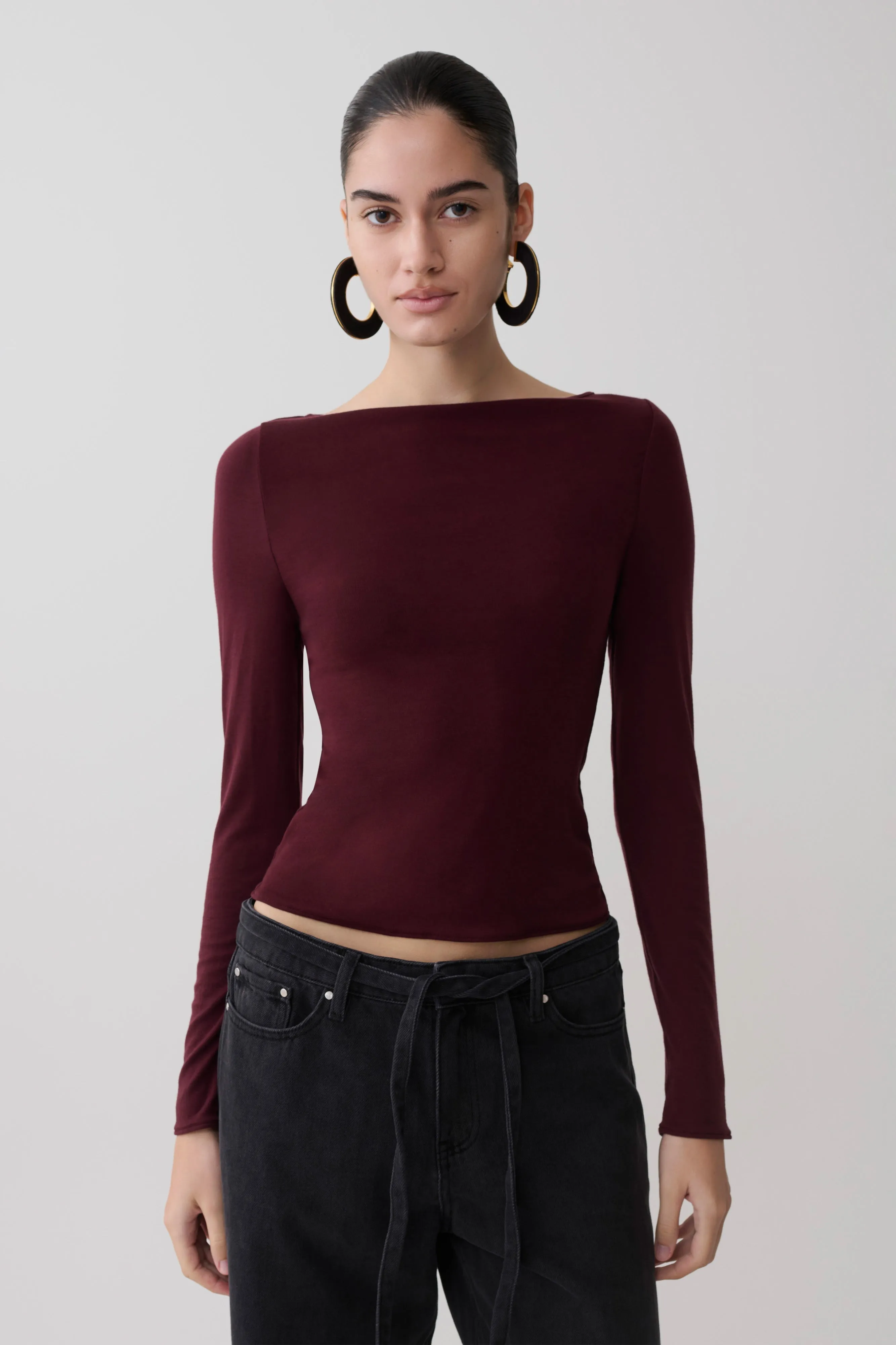Coraline Long Sleeve Sheer Top - Burgundy sold by Meshki product image thumbnail 4