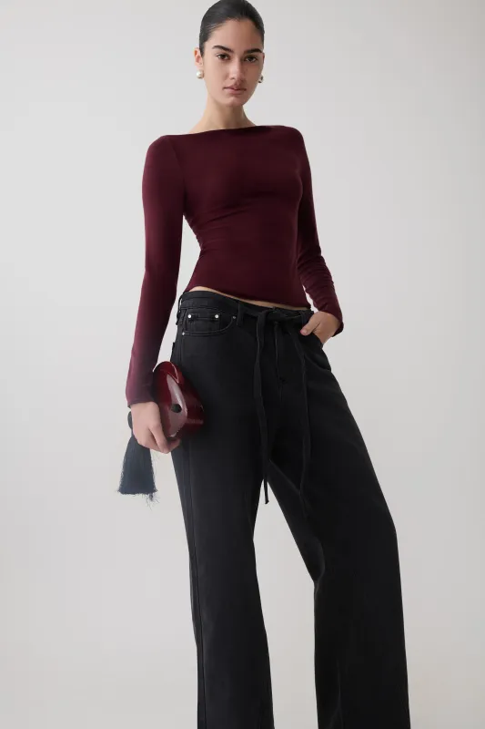 Coraline Long Sleeve Sheer Top - Burgundy made by Meshki
