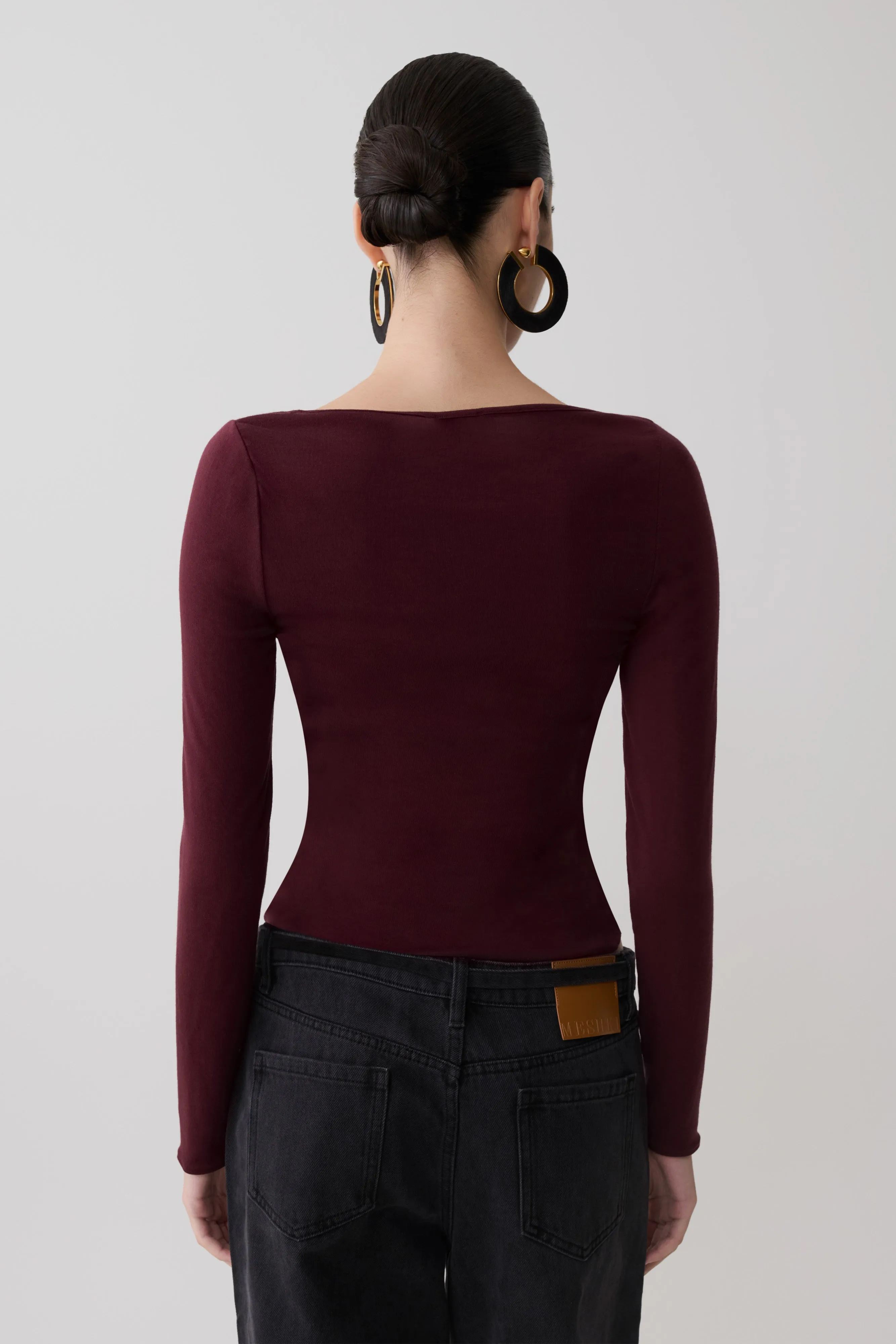 Coraline Long Sleeve Sheer Top - Burgundy sold by Meshki product image thumbnail 2
