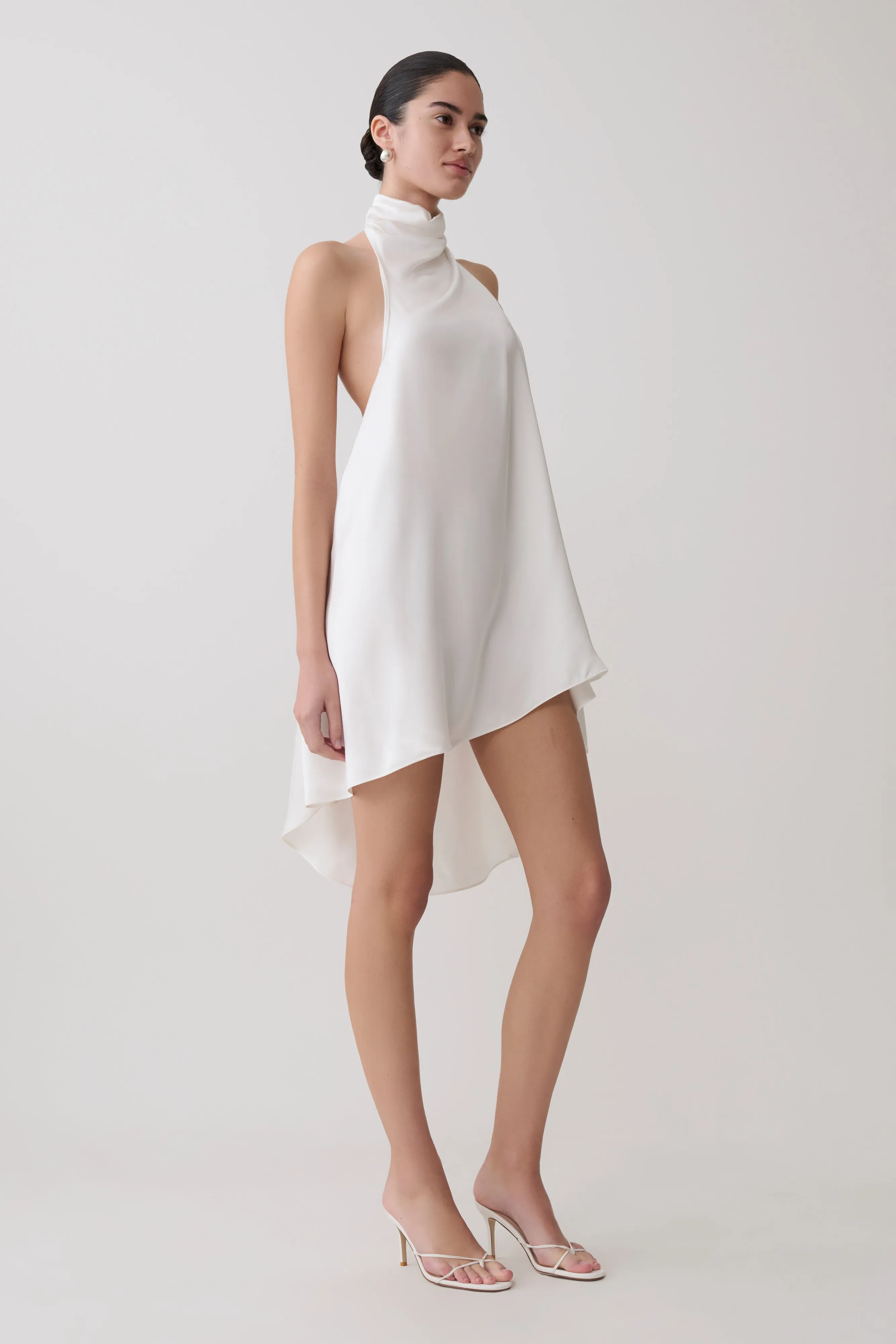 Sydney Asymmetrical Satin Halter Mini Dress - Ivory sold by Meshki product image thumbnail 4