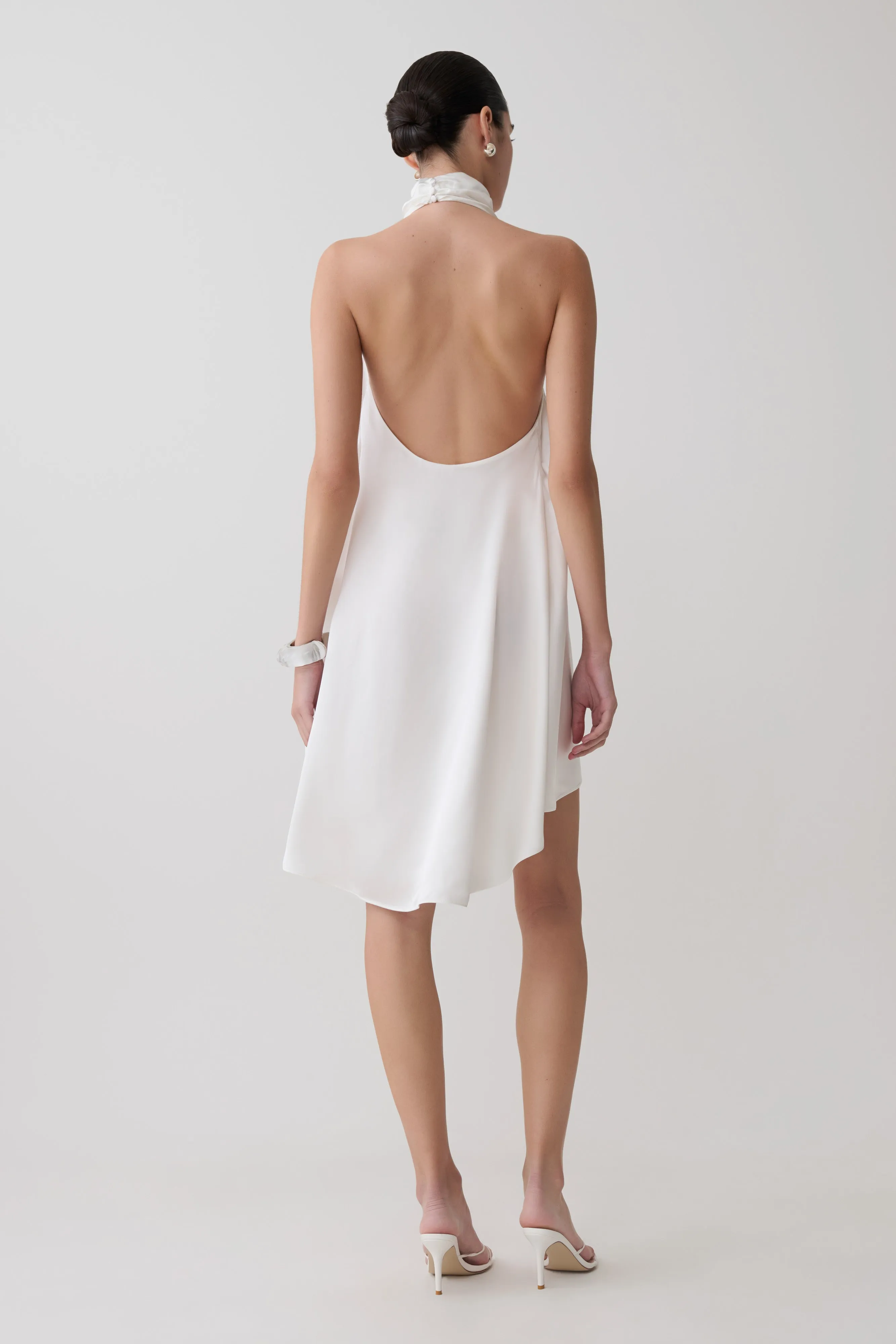 Sydney Asymmetrical Satin Halter Mini Dress - Ivory sold by Meshki product image thumbnail 5
