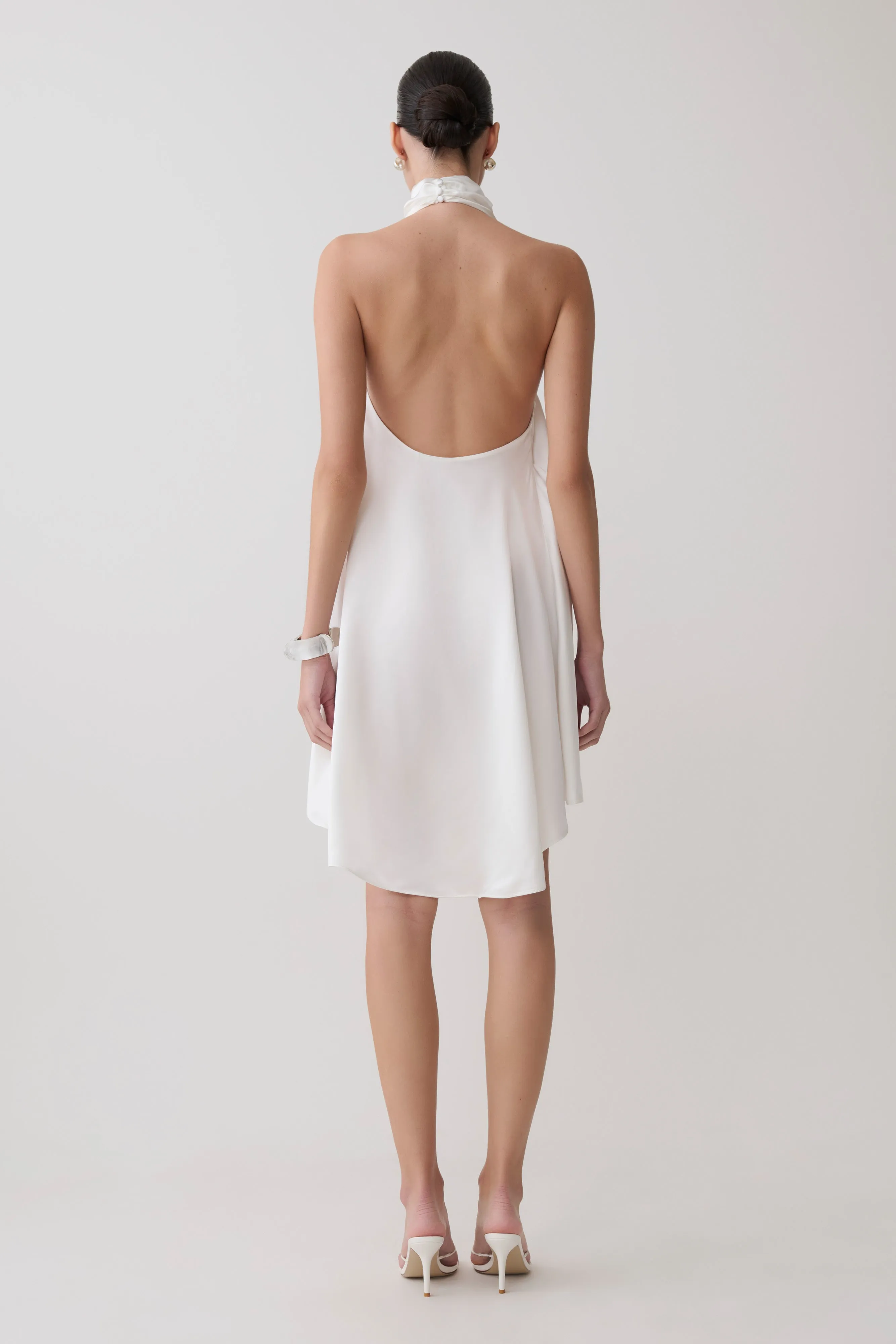 Sydney Asymmetrical Satin Halter Mini Dress - Ivory sold by Meshki product image thumbnail 2