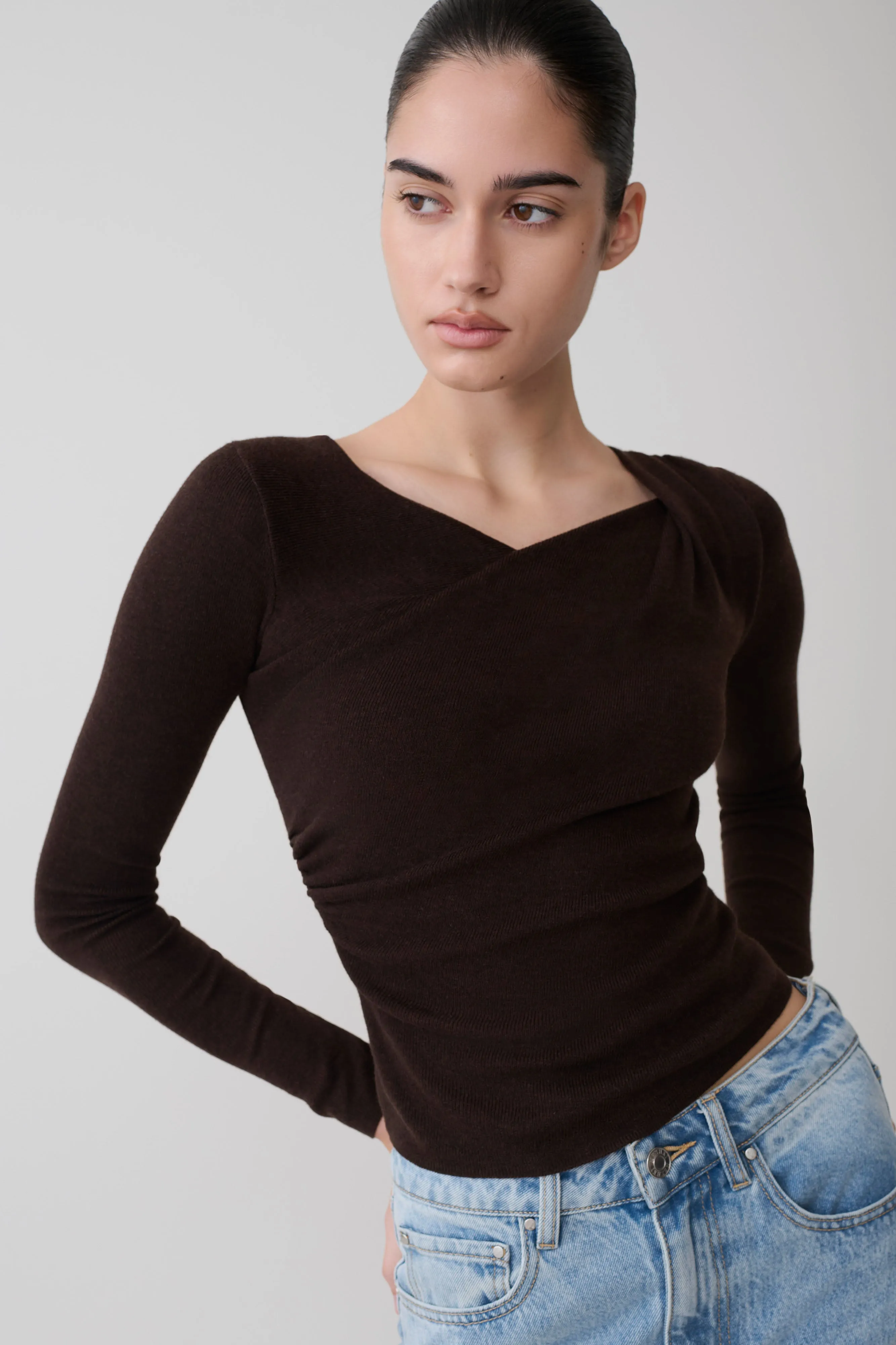 Culver Draped Twist Knit Top - Chocolate sold by Meshki product image thumbnail 3