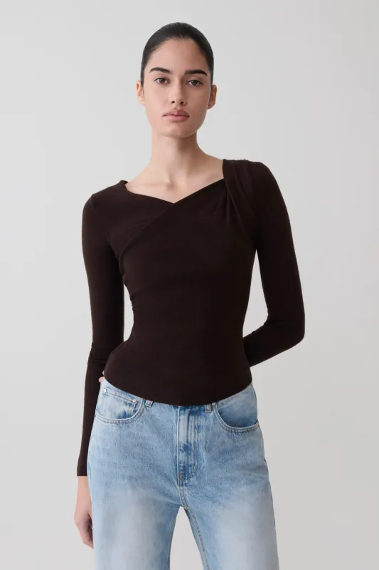 Culver Draped Twist Knit Top - Chocolate made by Meshki