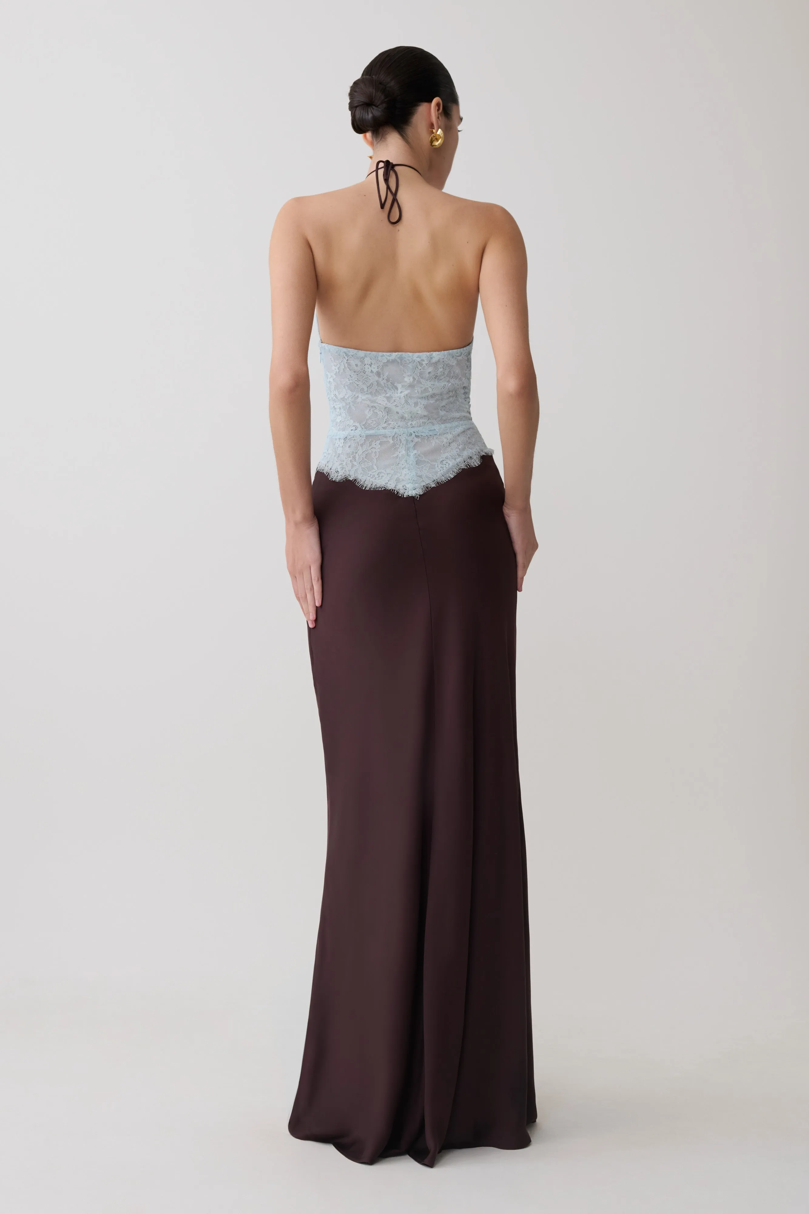 Sascha Lace And Satin Halter Maxi Dress - Ice Blue/Chocolate sold by Meshki product image thumbnail 2