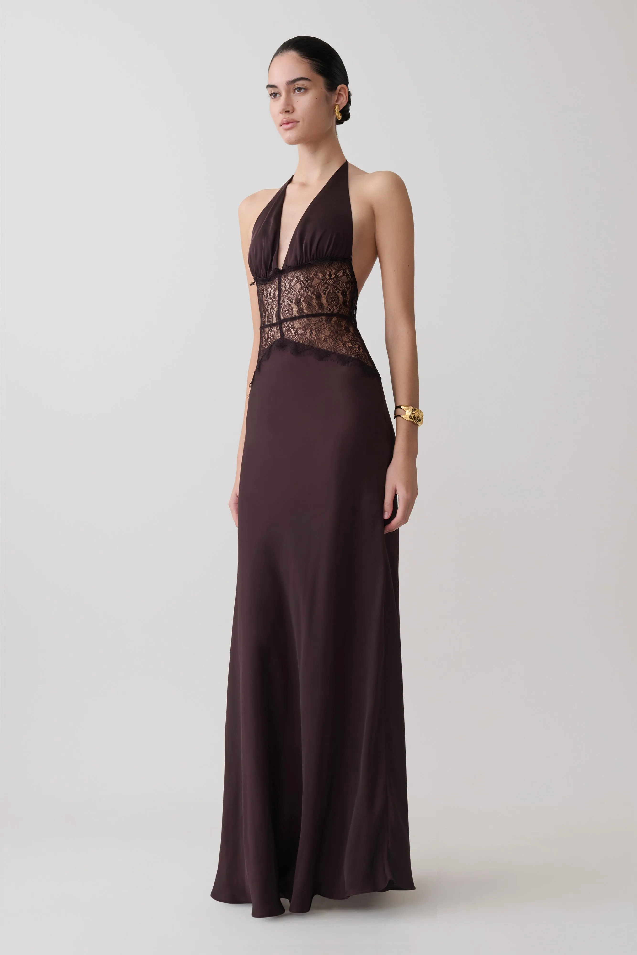 Dinah Lace And Satin Maxi Dress - Chocolate sold by Meshki product image thumbnail 4