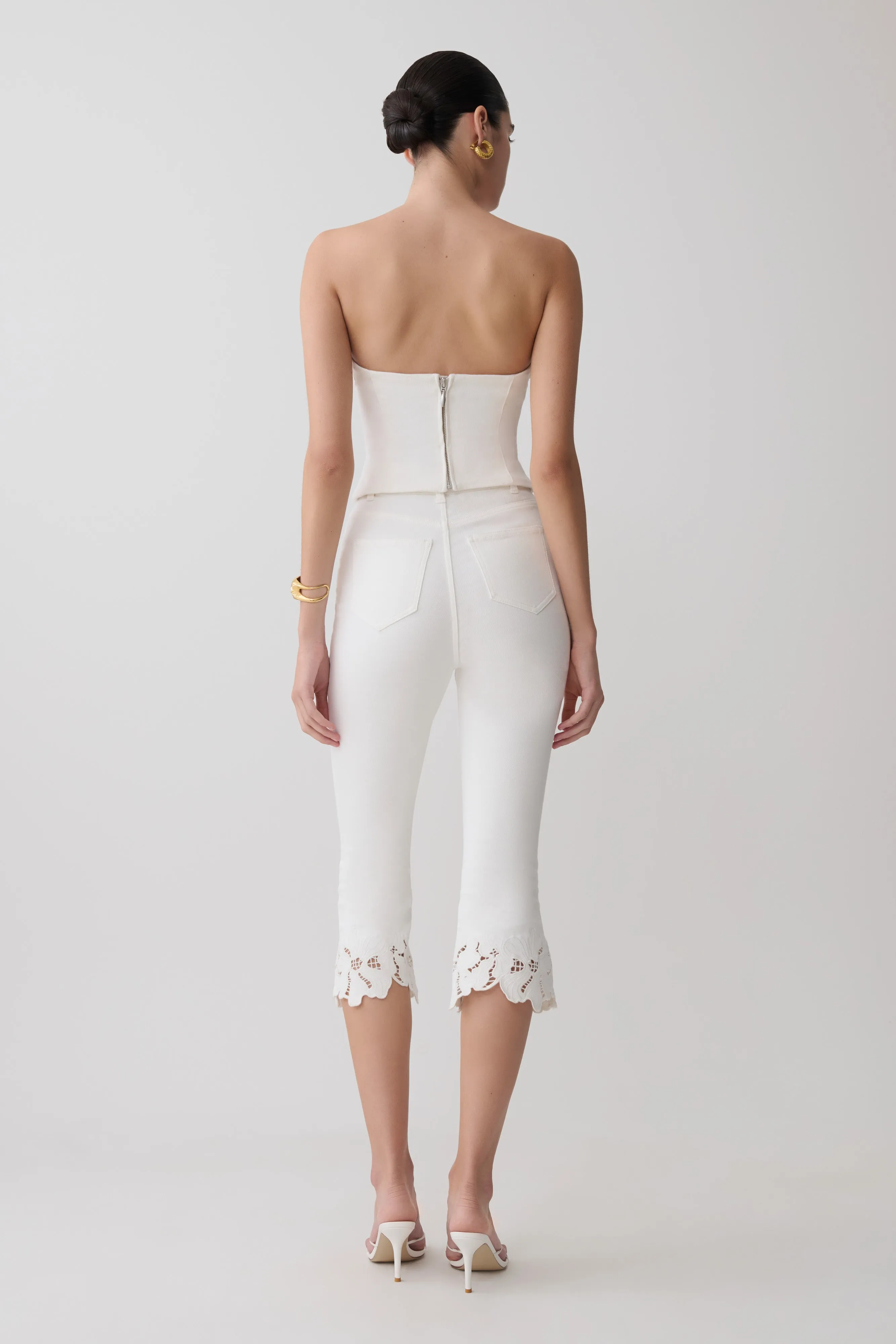 Tillie Flower Embroidery Denim Capris - White sold by Meshki product image thumbnail 2