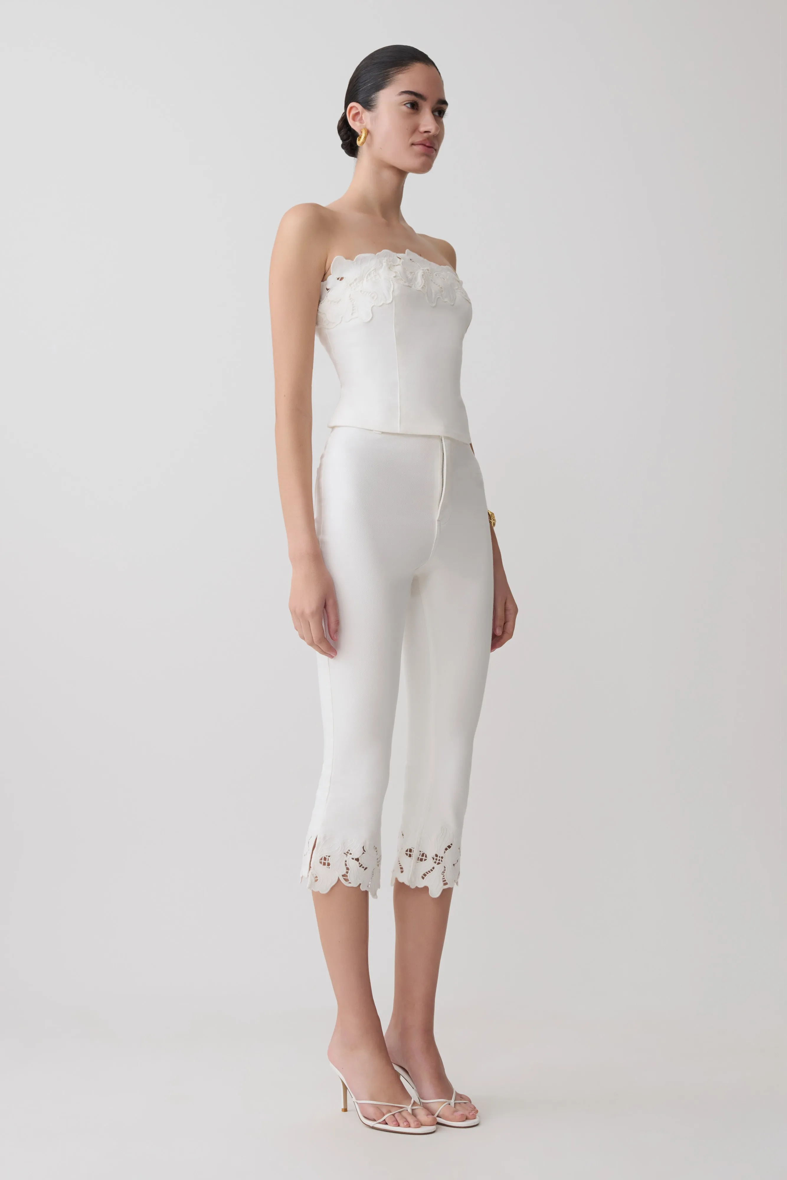 Tillie Flower Embroidery Denim Capris - White sold by Meshki product image thumbnail 4