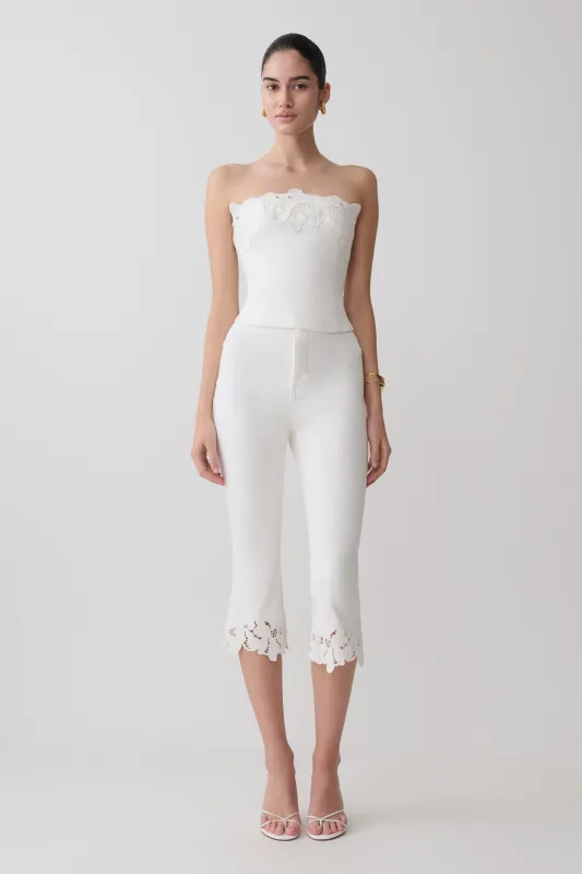Tillie Flower Embroidery Denim Capris - White made by Meshki