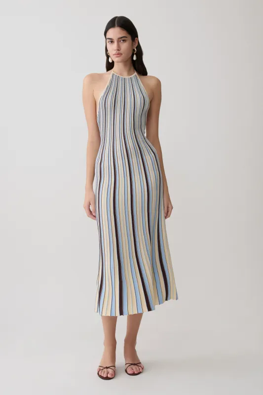 Dalani Halterneck Knit Midi Dress - Blue/Chocolate made by Meshki