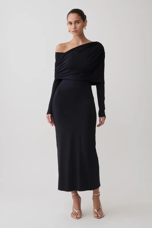 Corinna Modal One Shoulder Midi Dress - Black made by Meshki