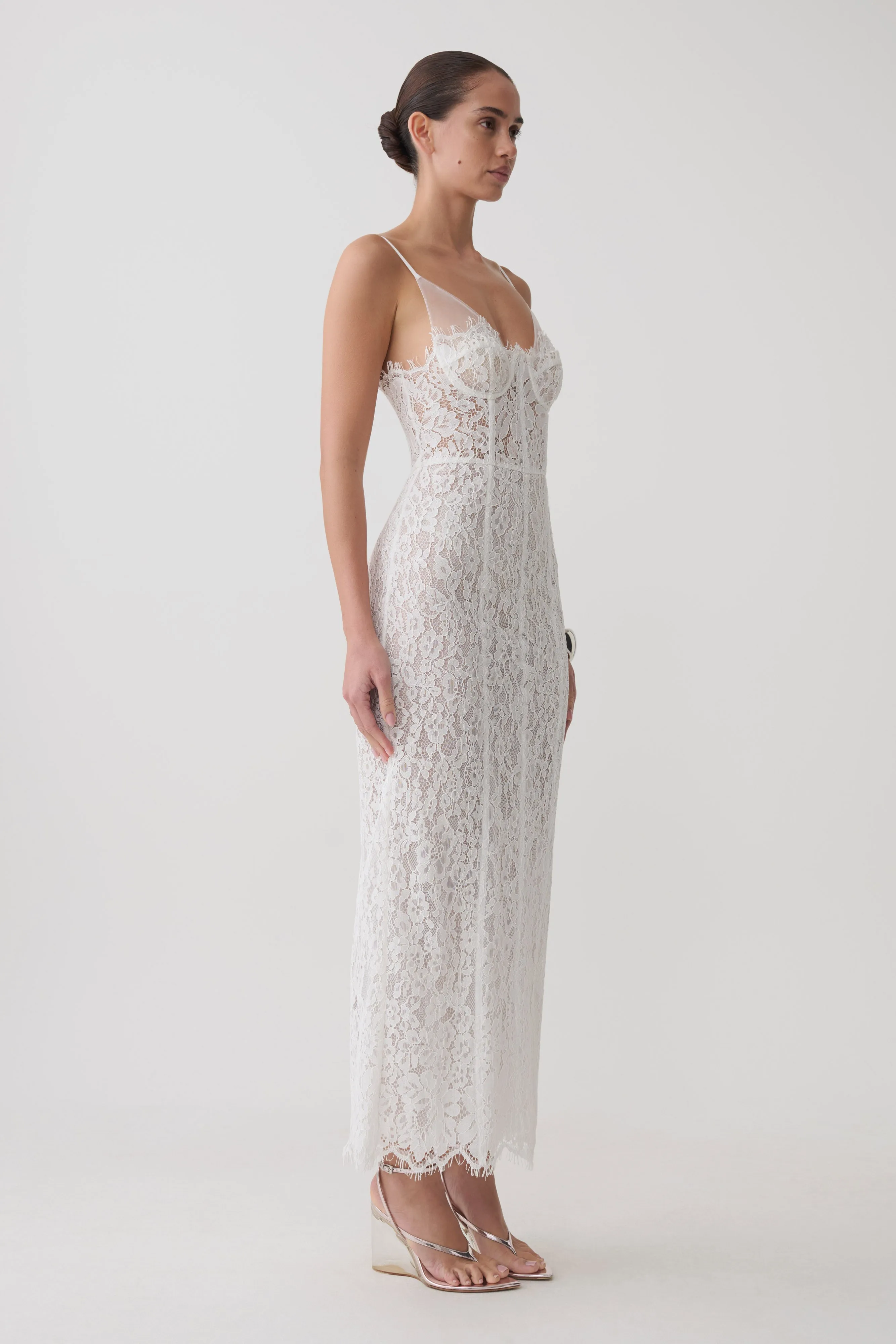 Ottilie Lace And Mesh Midi Dress - White sold by Meshki product image thumbnail 4