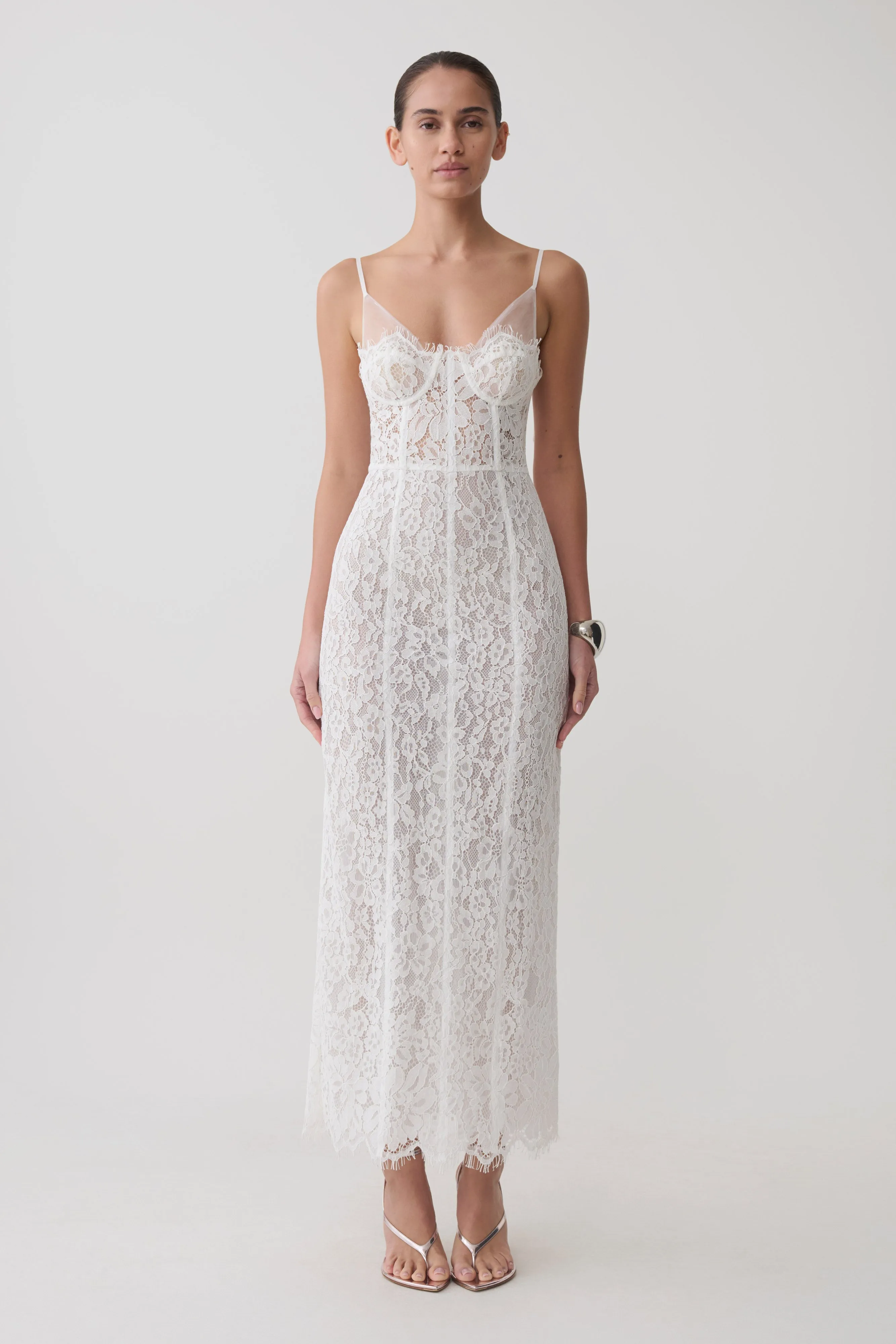 Ottilie Lace And Mesh Midi Dress - White sold by Meshki product image thumbnail 5