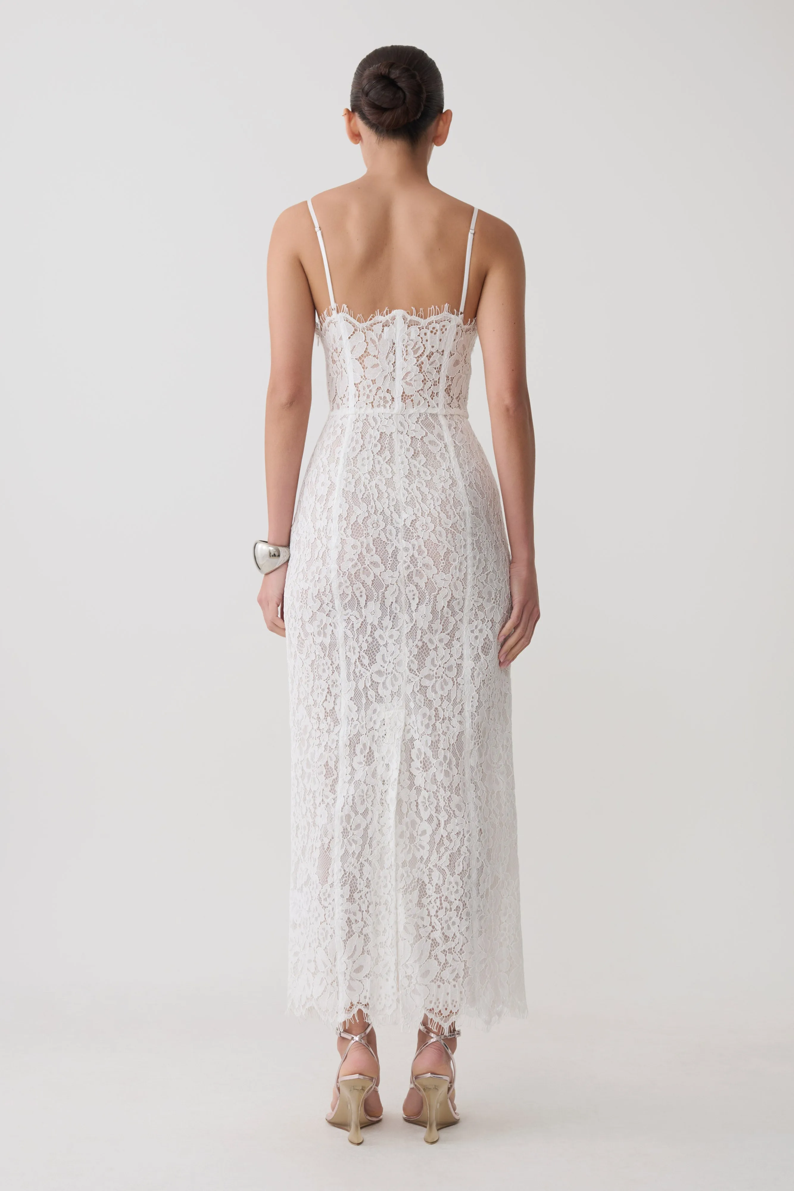 Ottilie Lace And Mesh Midi Dress - White sold by Meshki product image thumbnail 2