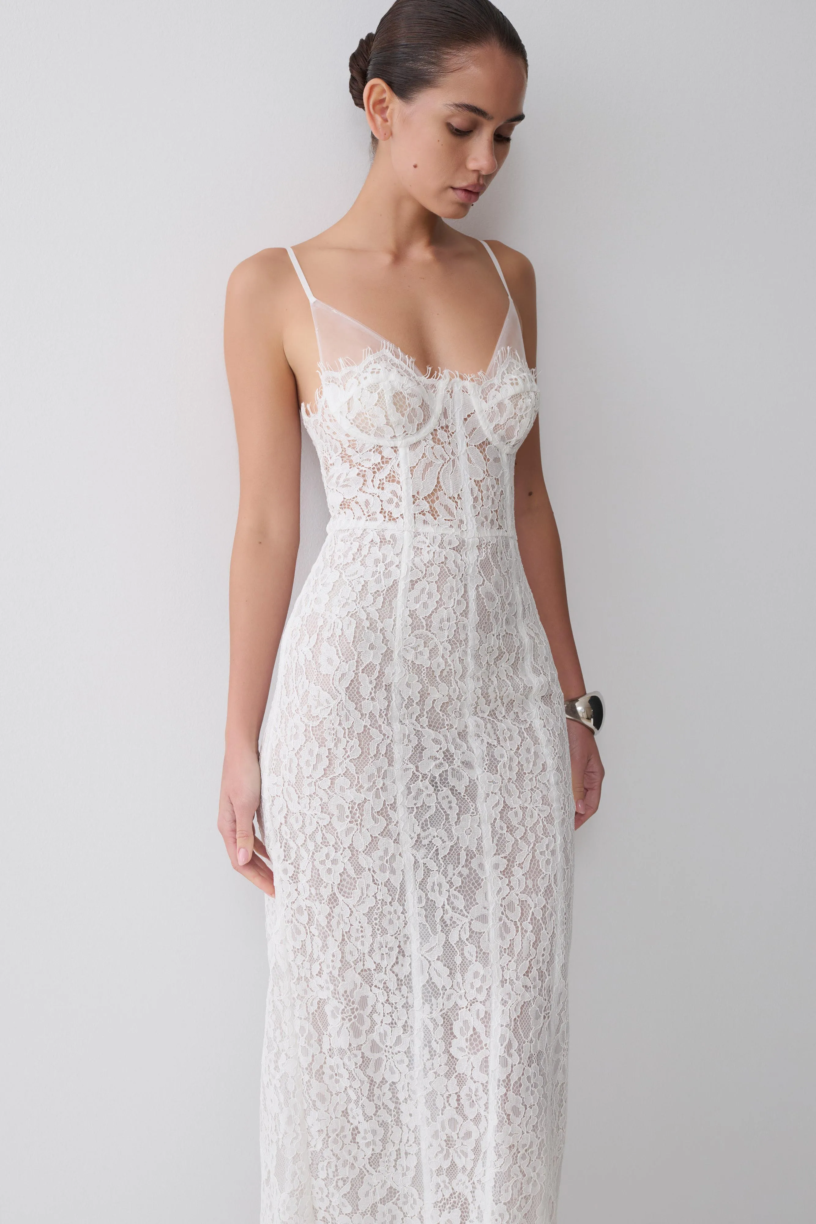 Ottilie Lace And Mesh Midi Dress - White sold by Meshki product image thumbnail 3
