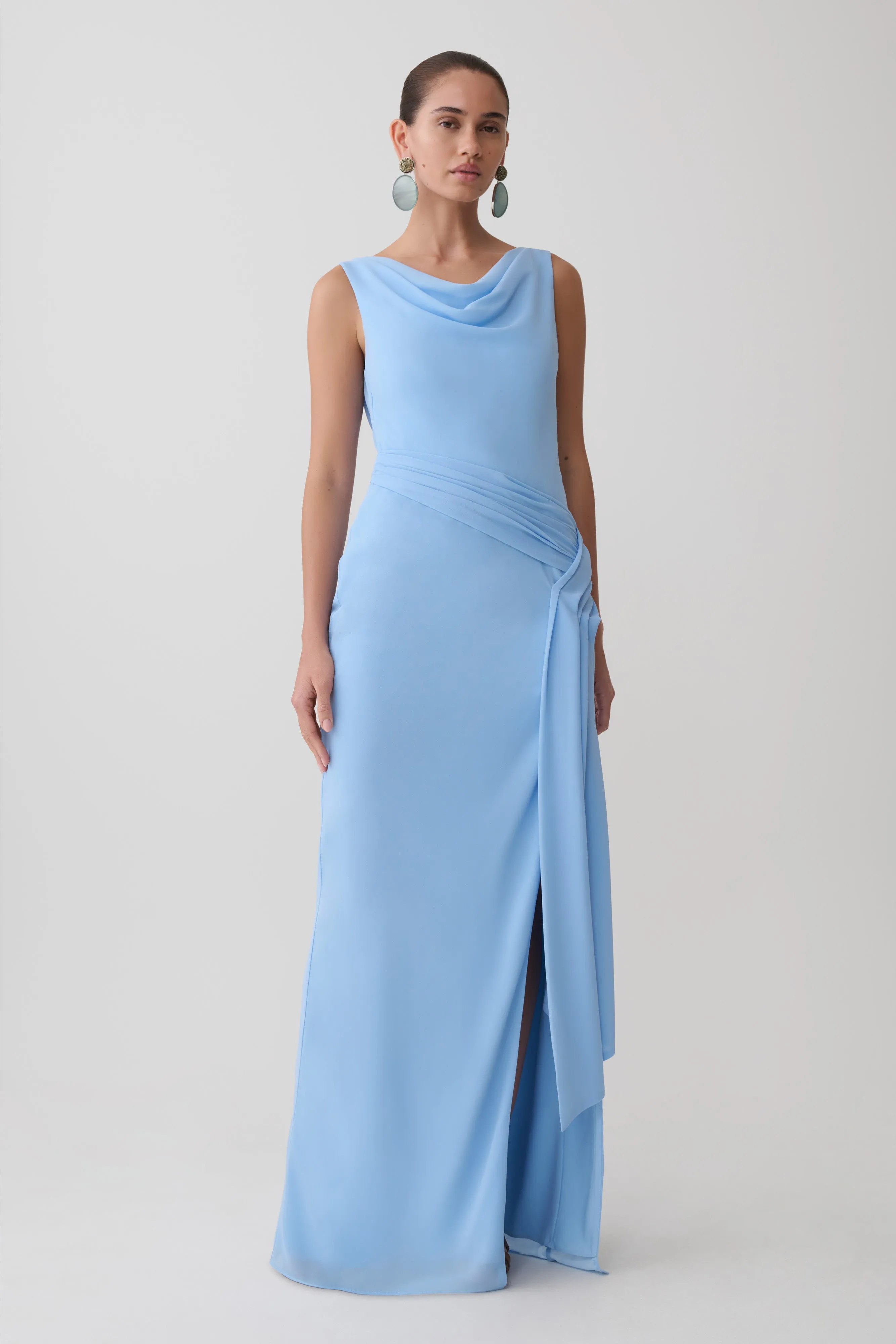Marjorie Draped Back Chiffon Maxi Dress - Sky Blue sold by Meshki product image thumbnail 5