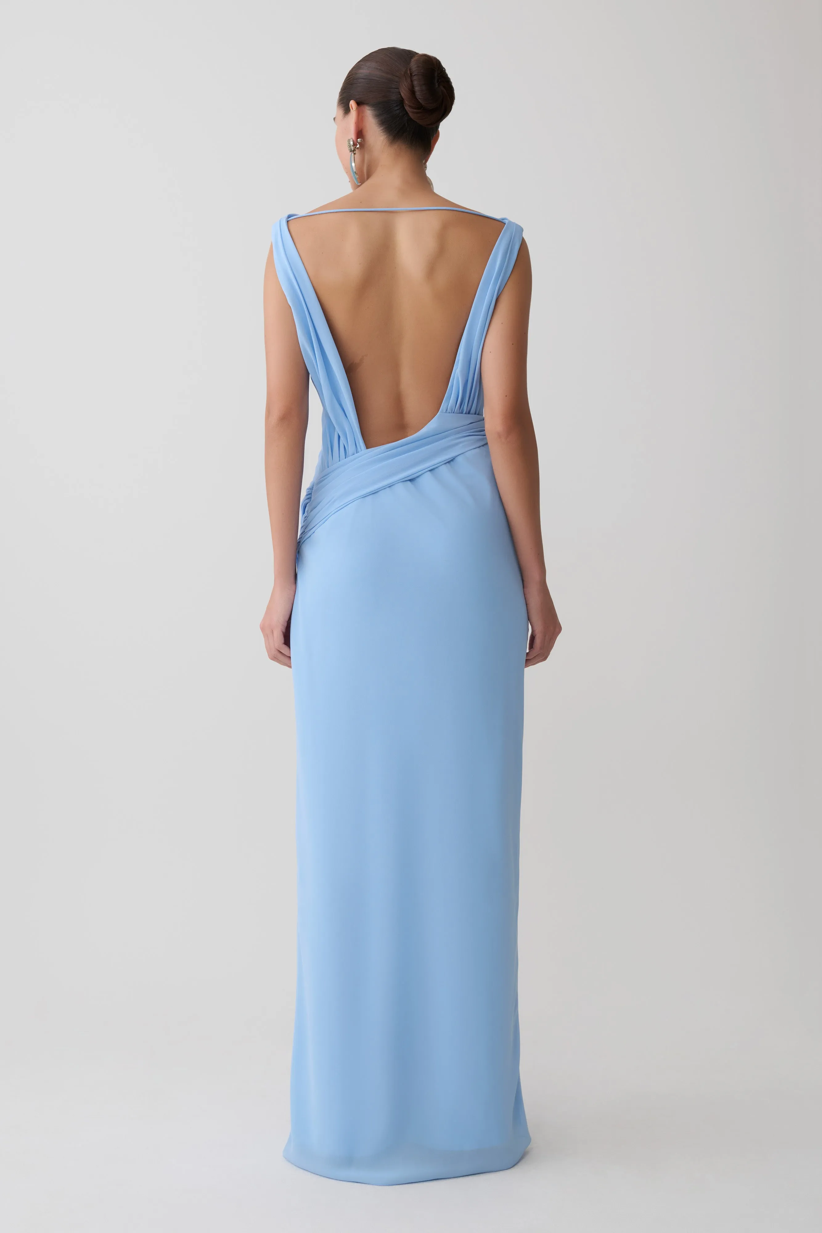 Marjorie Draped Back Chiffon Maxi Dress - Sky Blue sold by Meshki product image thumbnail 2
