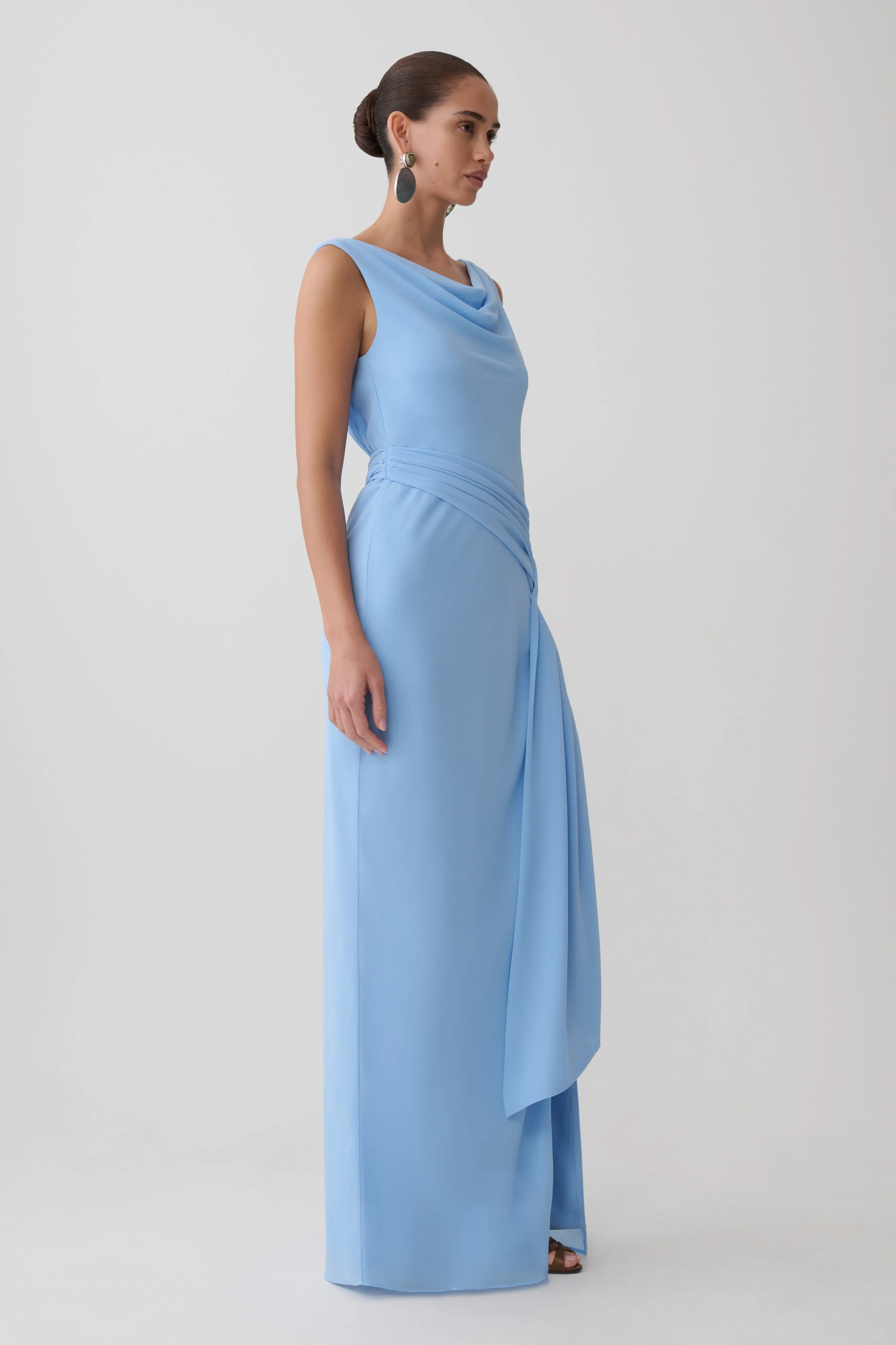 Marjorie Draped Back Chiffon Maxi Dress - Sky Blue sold by Meshki product image thumbnail 4