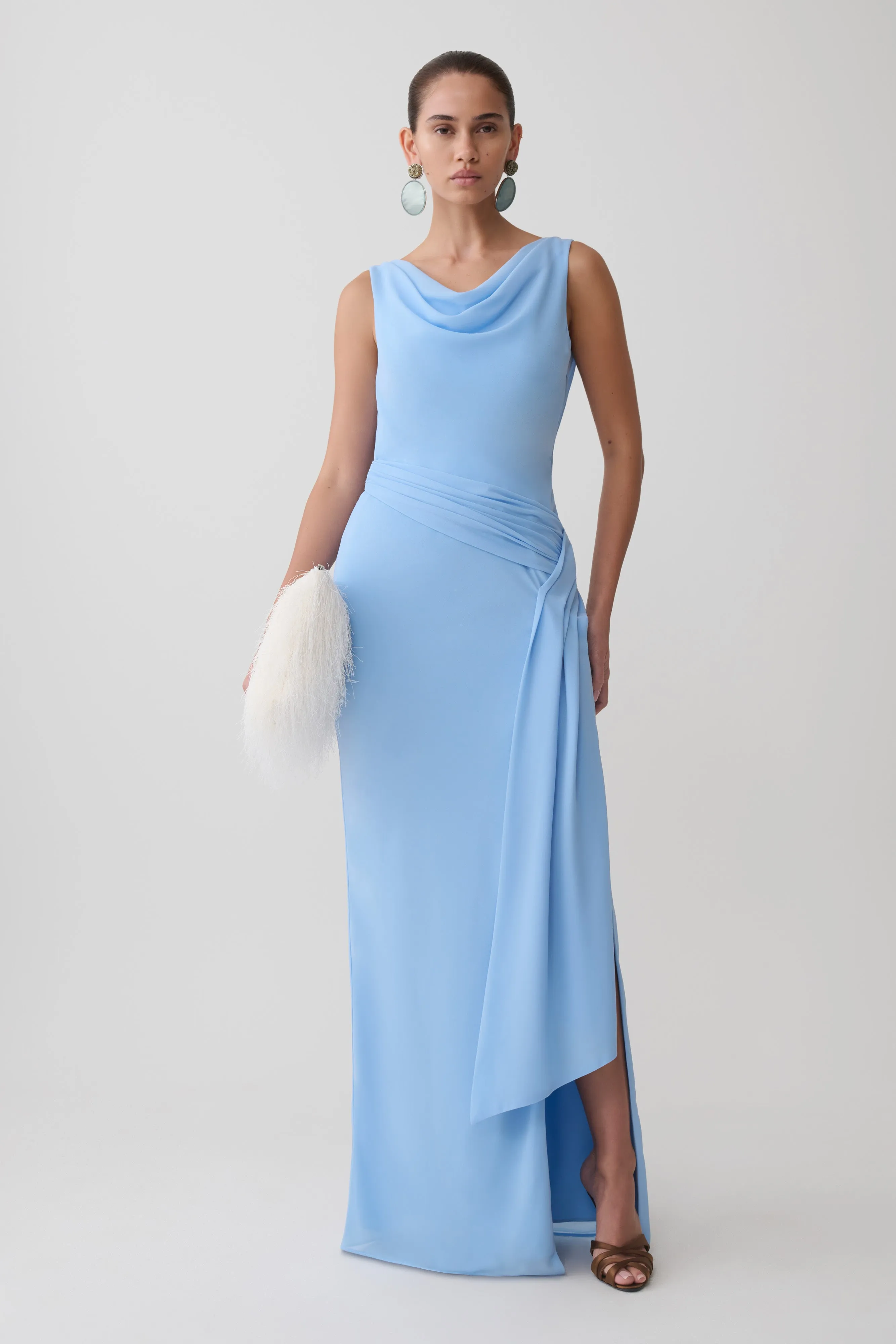 Marjorie Draped Back Chiffon Maxi Dress - Sky Blue sold by Meshki