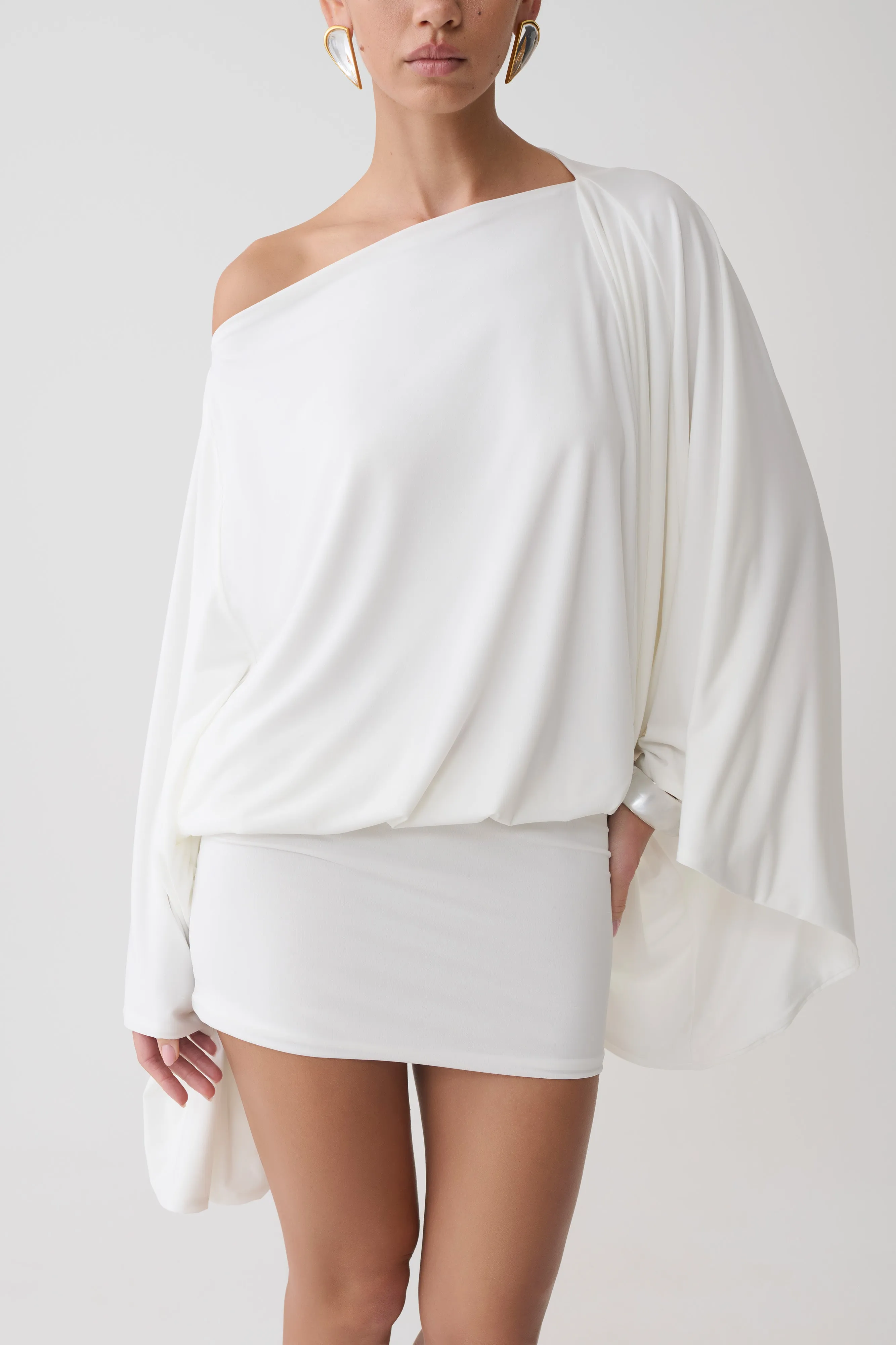 Jessy Draped Mini Dress - Ivory sold by Meshki product image thumbnail 3