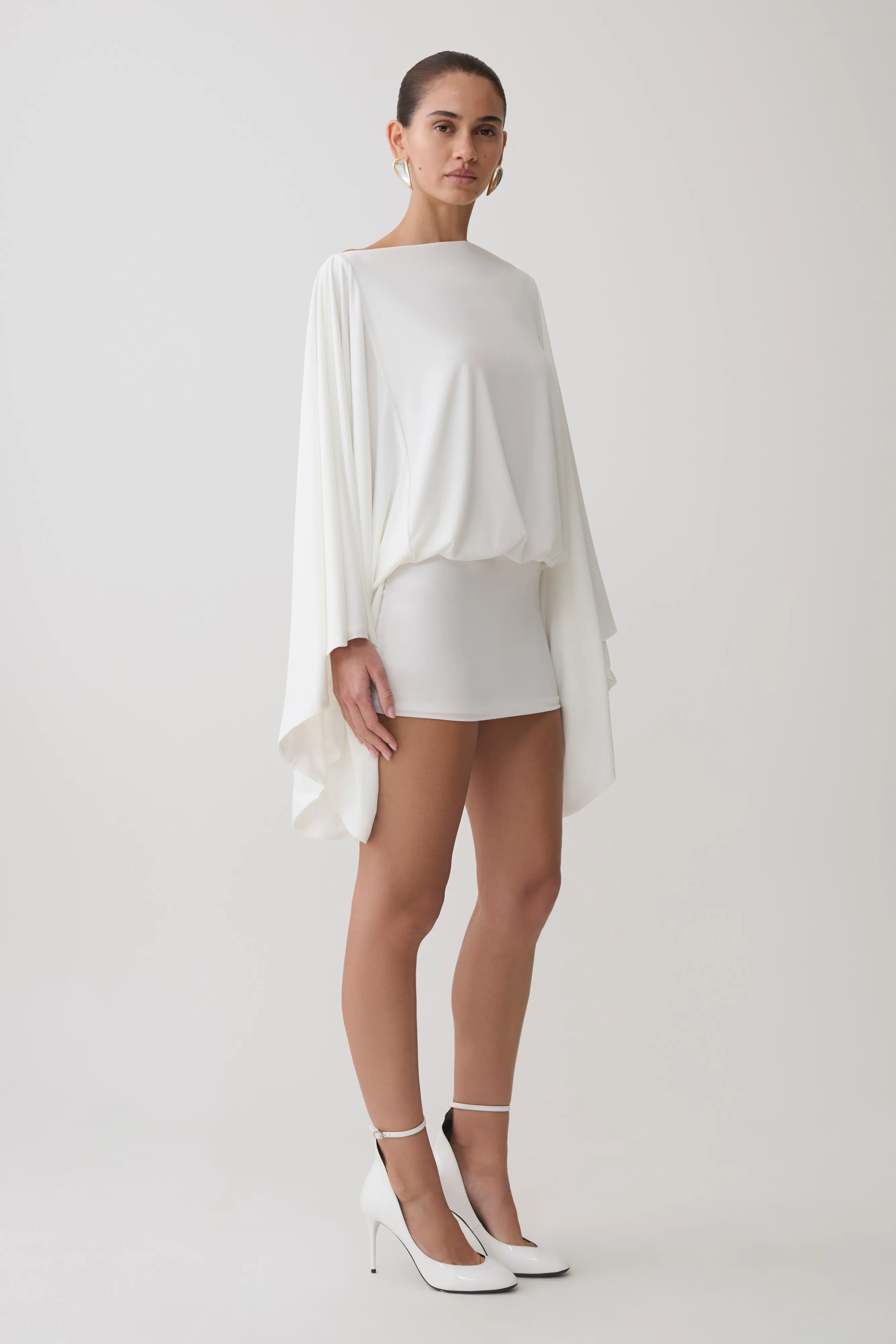 Jessy Draped Mini Dress - Ivory sold by Meshki product image thumbnail 4