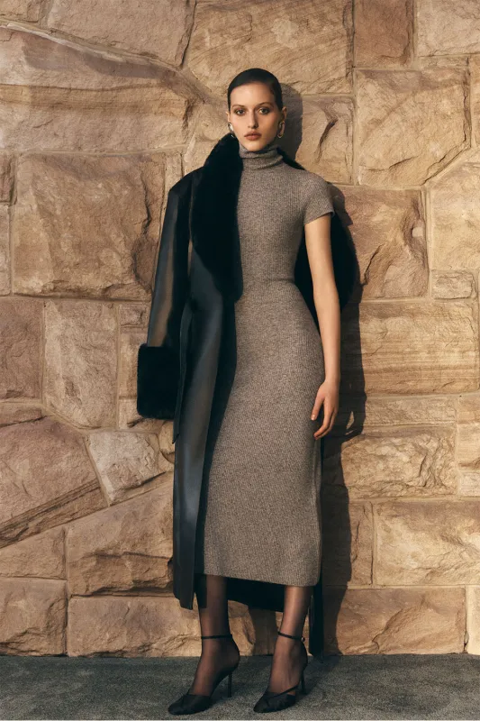 Goldie High Neck Knit Midi Dress - Grey Marle made by Meshki