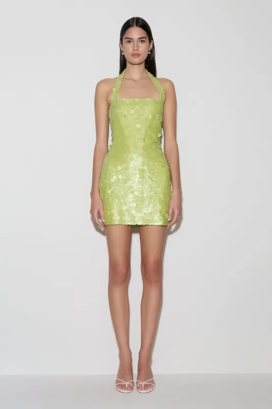 Caralee Sequin Halter Mini Dress - Green made by Meshki