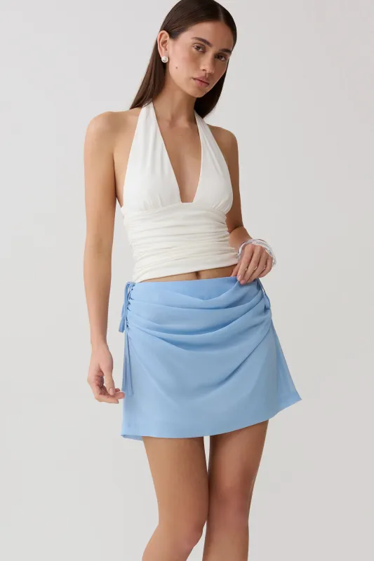 Indie Draped Chiffon Mini Skirt - Sky Blue made by Meshki