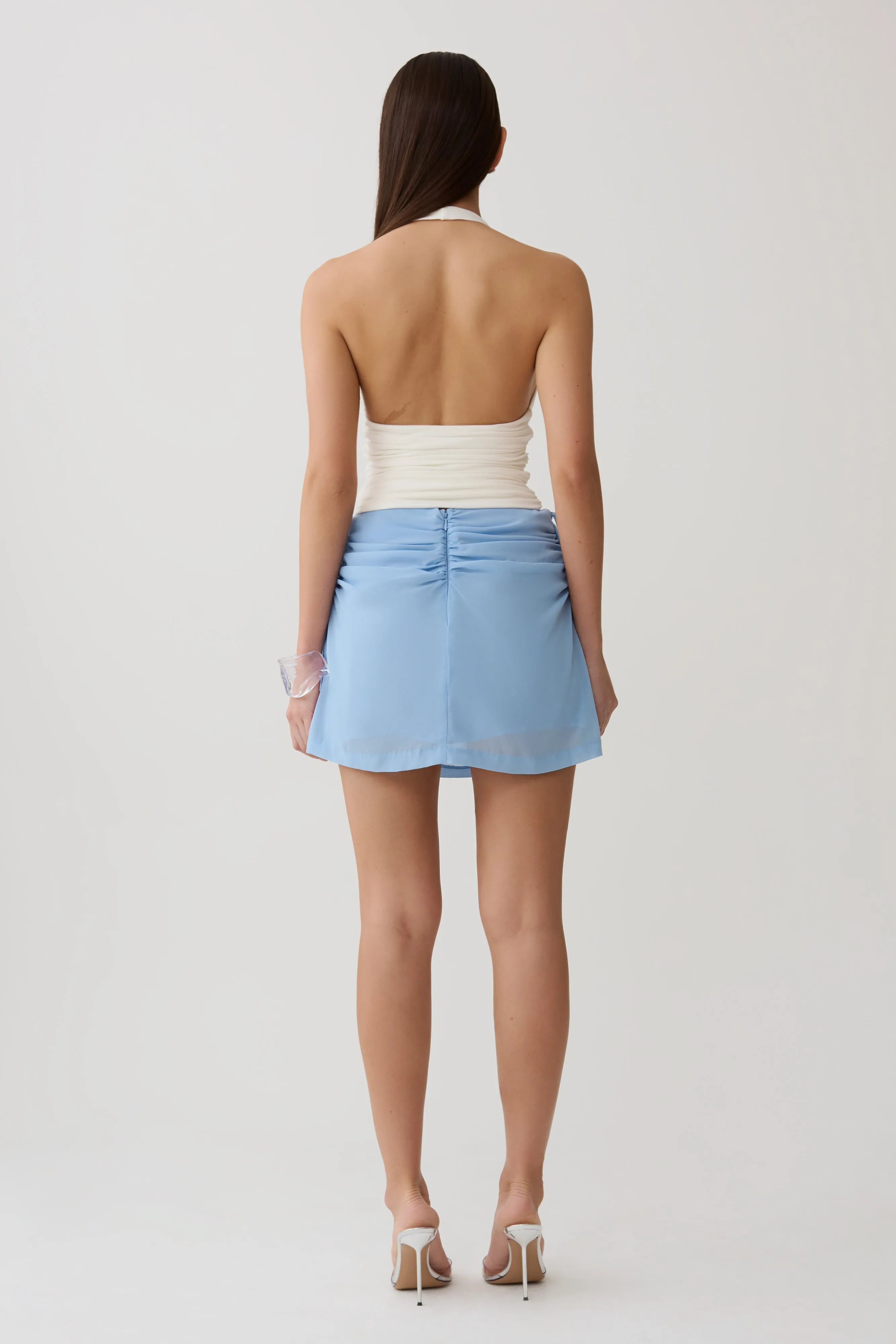 Indie Draped Chiffon Mini Skirt - Sky Blue sold by Meshki product image thumbnail 2