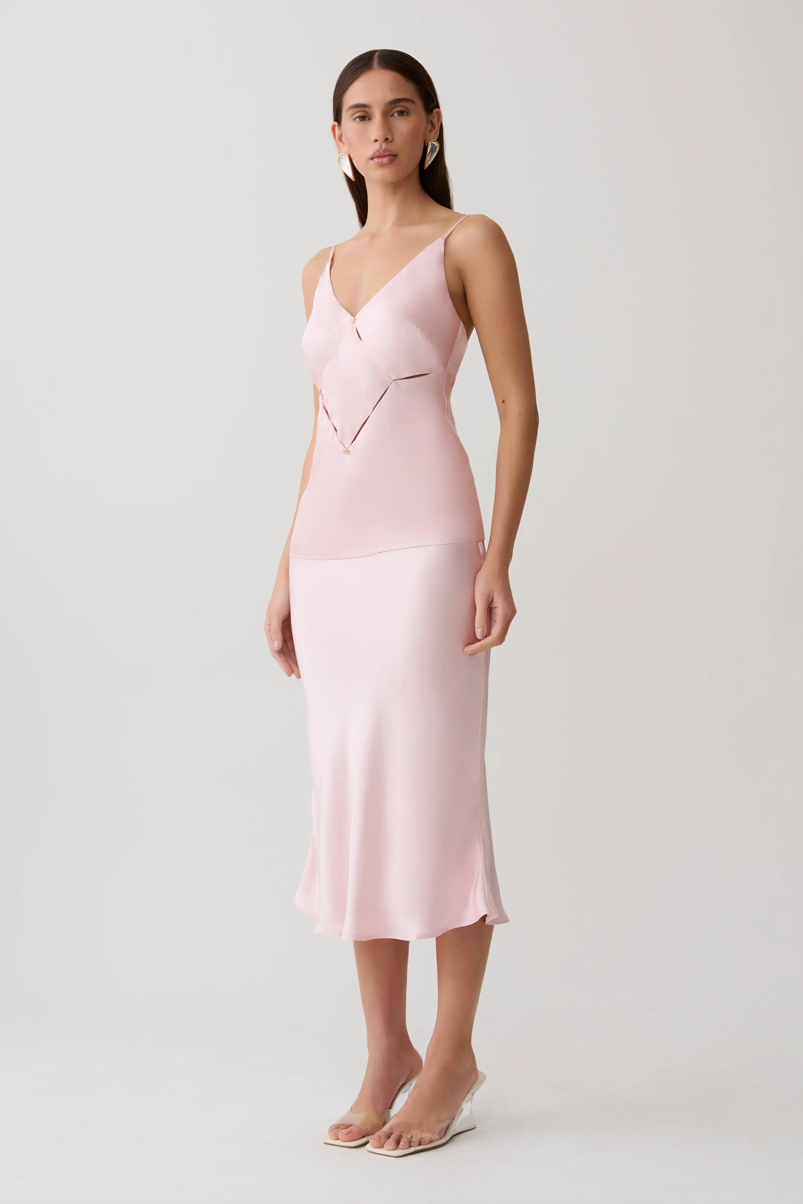 Hattie Satin Midi Skirt - Pale Pink sold by Meshki product image thumbnail 3