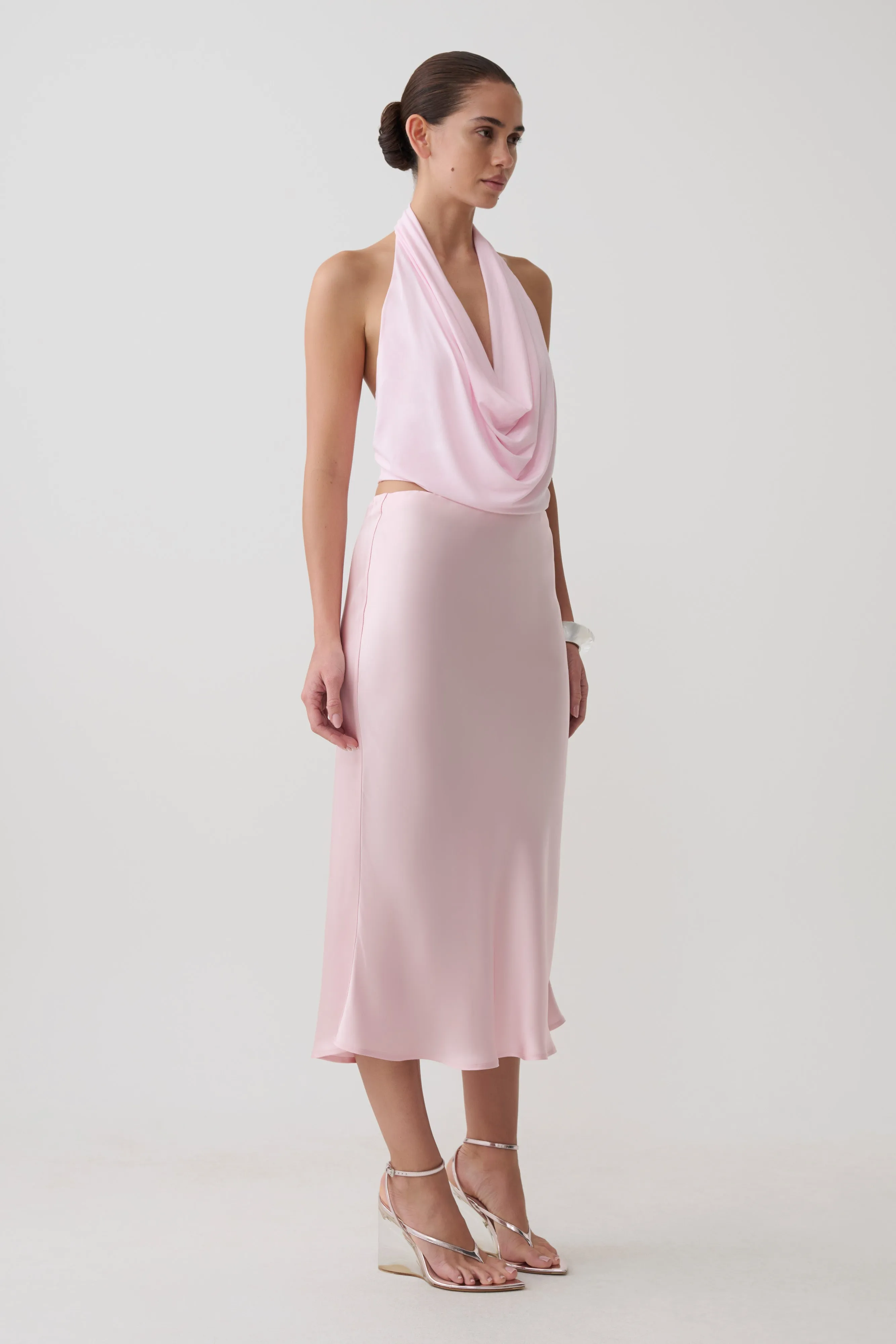 Hattie Satin Midi Skirt - Pale Pink sold by Meshki product image thumbnail 5